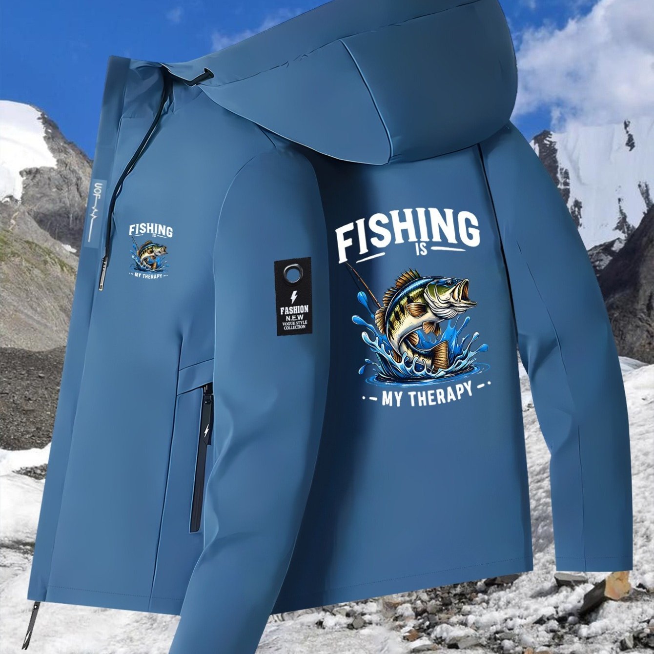 TEMU Men's Fishing Jacket, Full-zip Closure | Hooded Windproof Coat With Adjustable Drawstring And Zippered Pockets, Outdoor Windbreaker For Fishing,