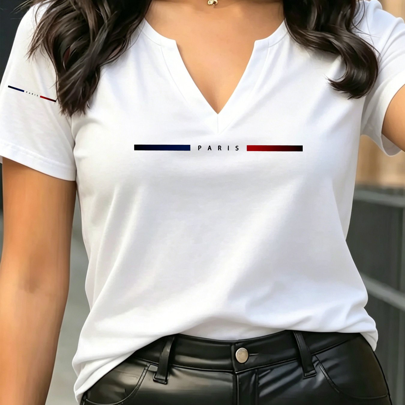 TEMU Patterned Printed Women' S V-neck T-shirt Short Sleeves Casual T-shirt Women's Clothing.