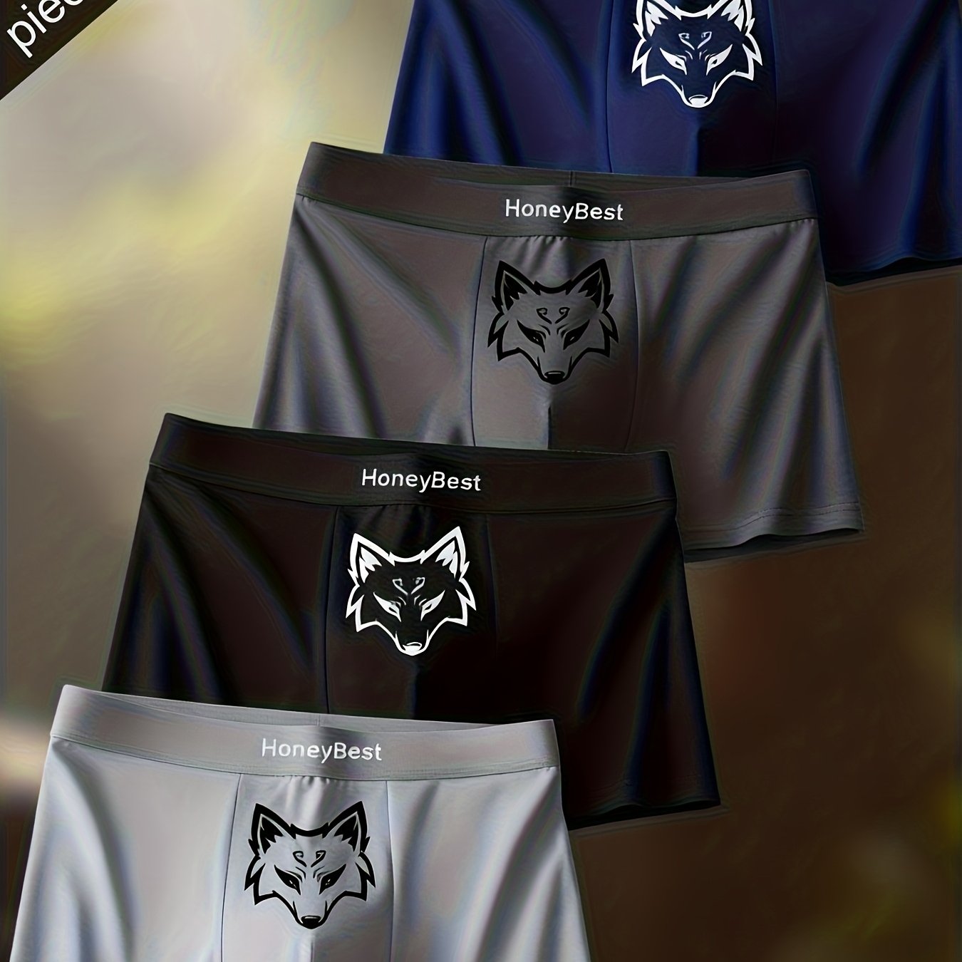 TEMU 4pcs Men's Boxer Briefs With Wolf Head Print | Medium Stretch, Geometric Pattern, Daily & Casual Wear, Comfortable And