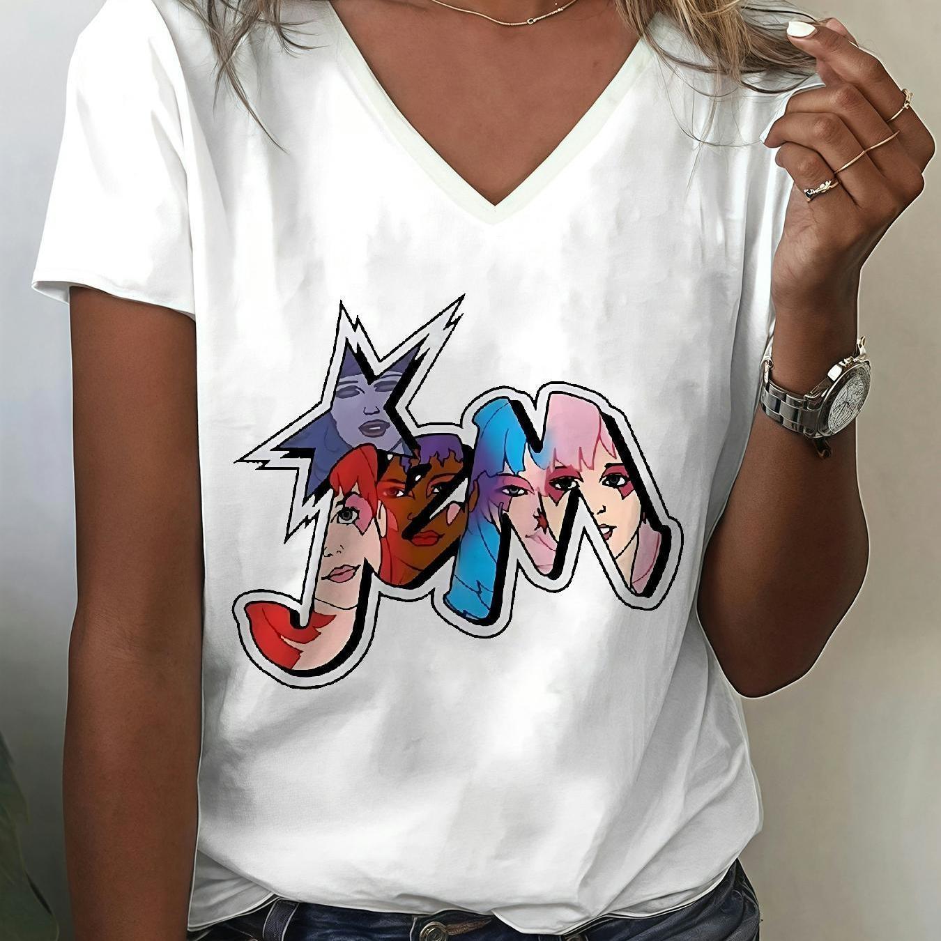 TEMU Women's Lightweight V-neck Short Sleeve T-shirt - Casual Blouse With Standard Size Codes B2 For Spring Summer Fall Casual Attire | Machine