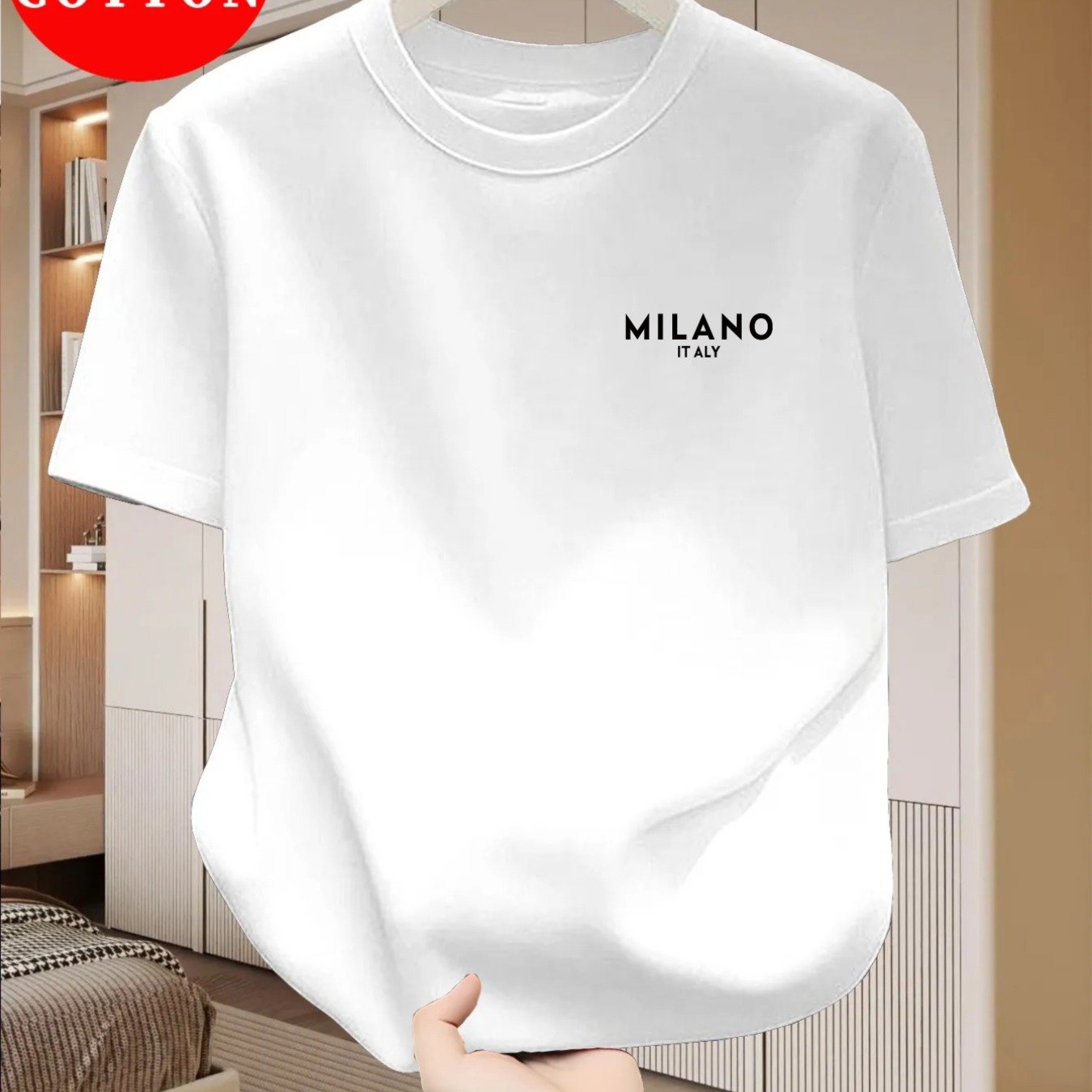 100% Men's T-shirt, Summer Short Sleeve , Trendy Fashion Slim Fit Round Neck Casual Versatile Youth Daily , Letter Elegant Design