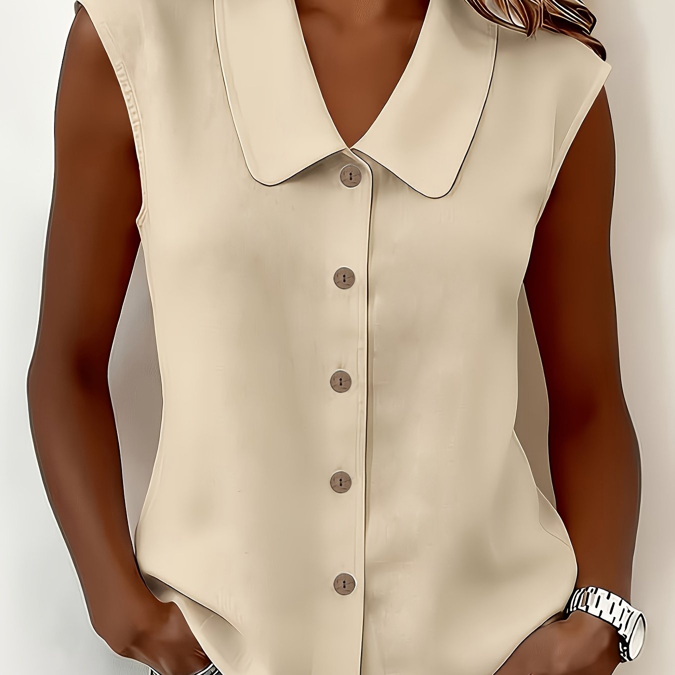 TEMU Elegant And Stylish Women's Sleeveless Shirt, Solid Color Casual Work Vest Top