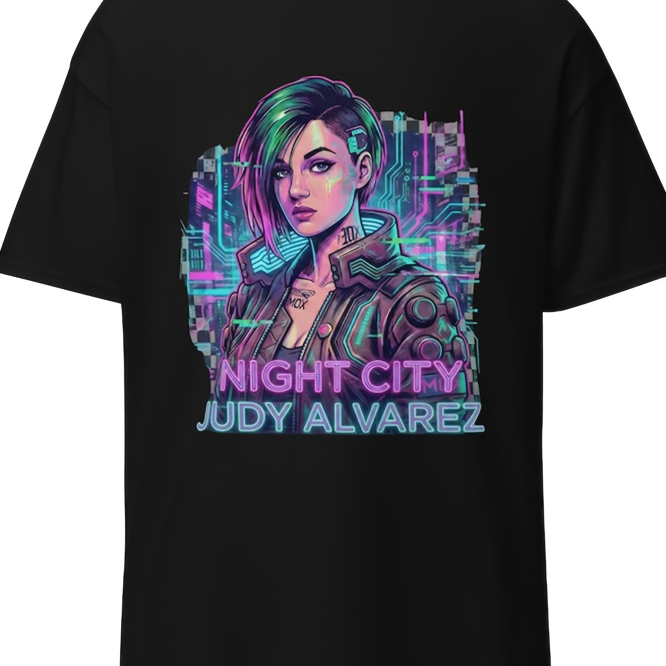 Cyberpunk Judy Techie Girl T-shirt Operator Tattoo Video Game Top Men Casual Round Neck S-3xl