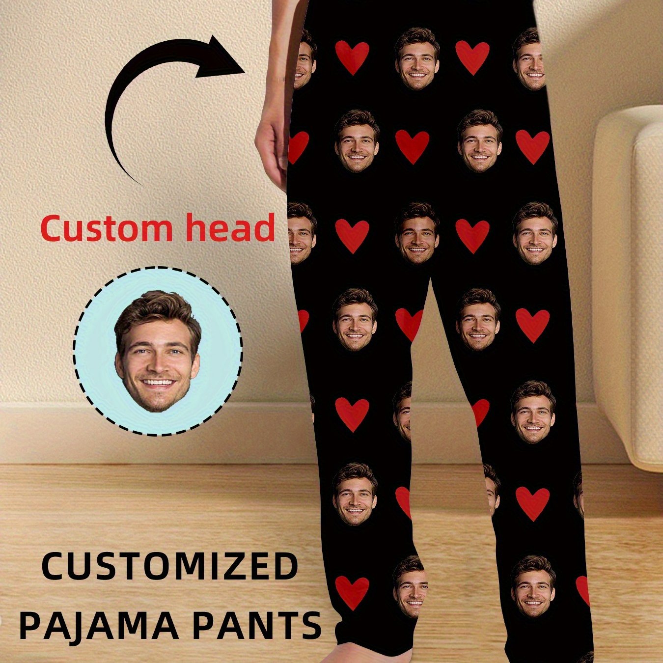 TEMU Customized Photo Men's Pants - Personalized Face And , Green Casual Pajamas Suitable For Home, Sports, And - Perfect Gift For Boyfriend Or One,