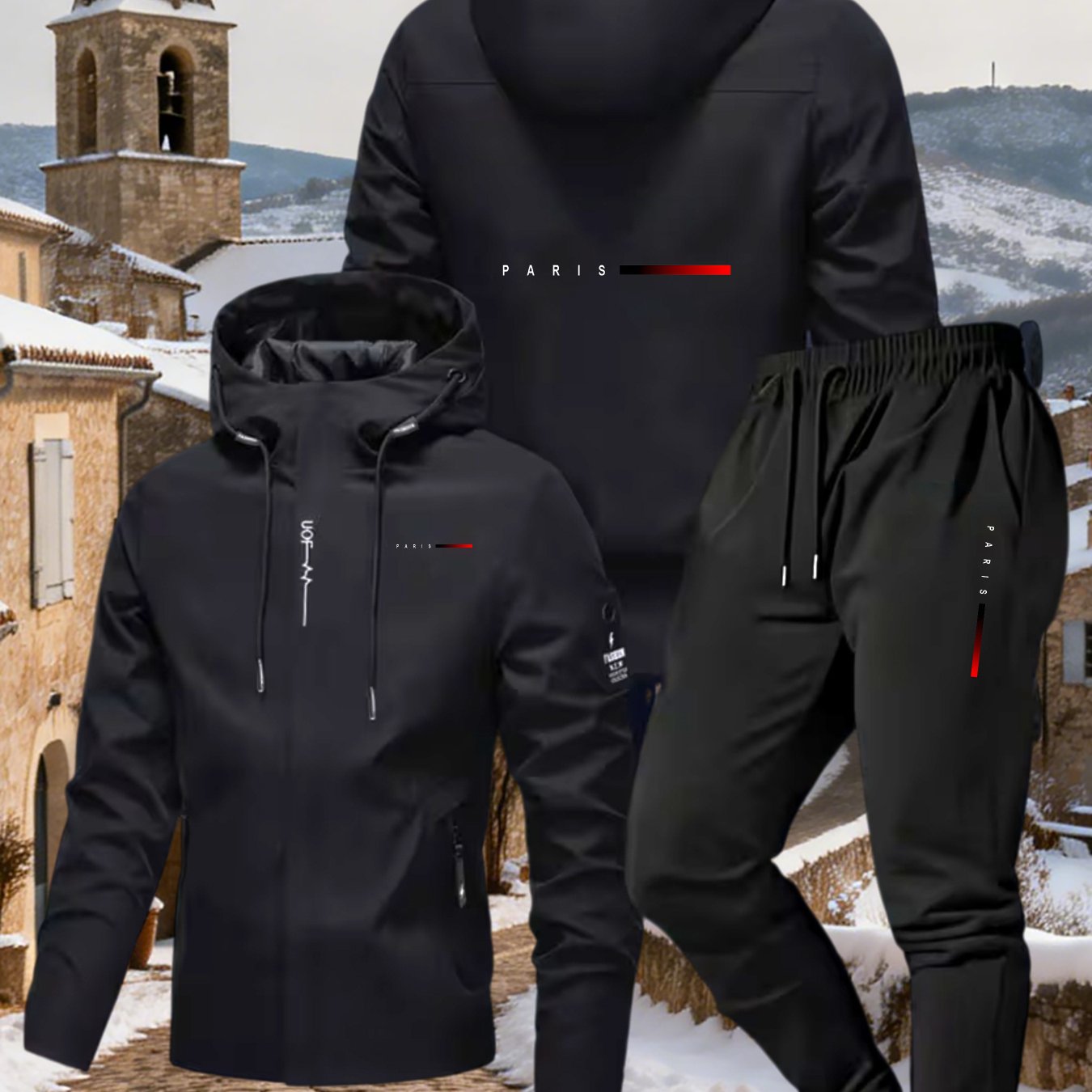 TEMU Paris Logo Hoodie And Pants Set Autumn Winter Windproof Jacket And Long Pants Suit