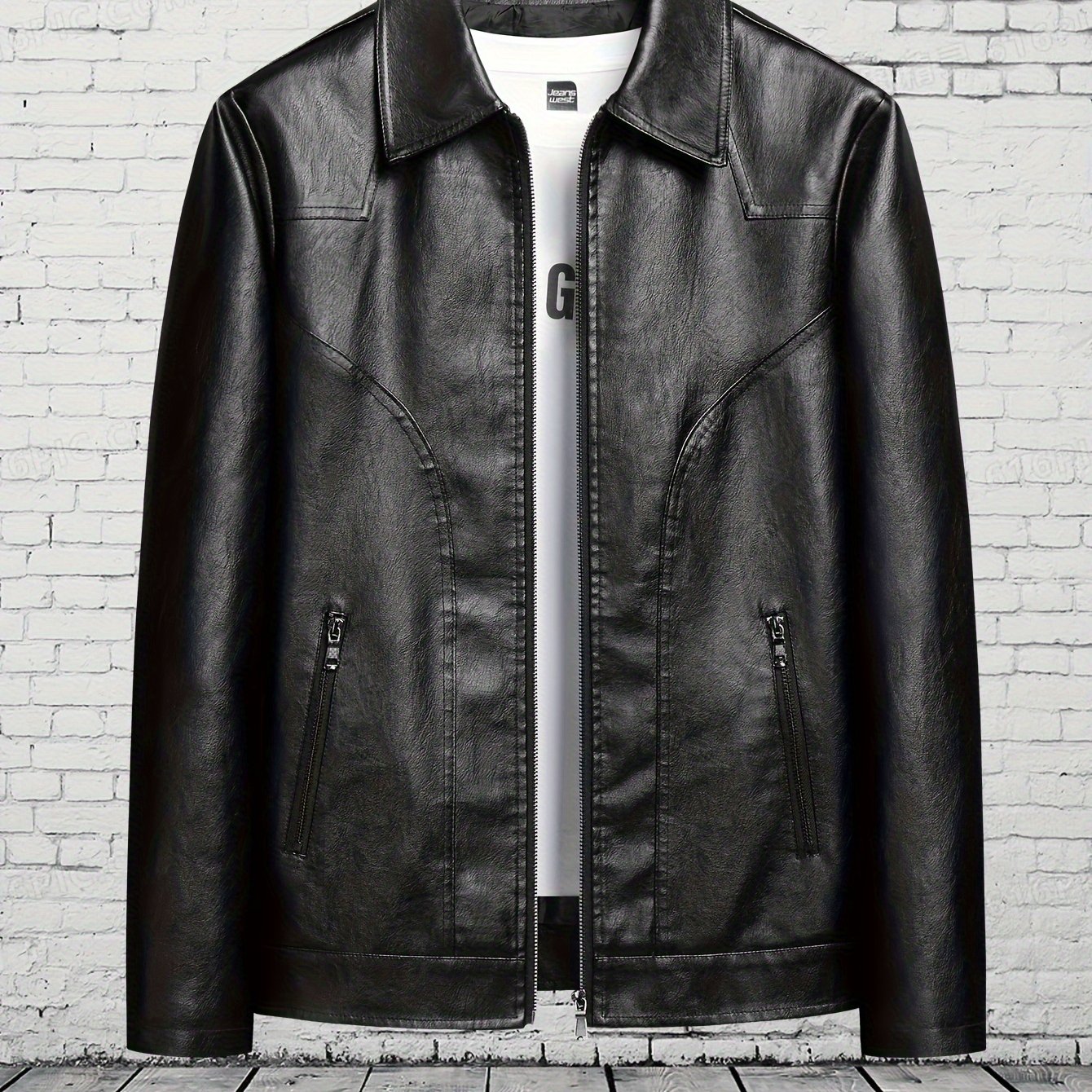 pupu men's fit black pu leather jacket motorcycle Temu Bahrain