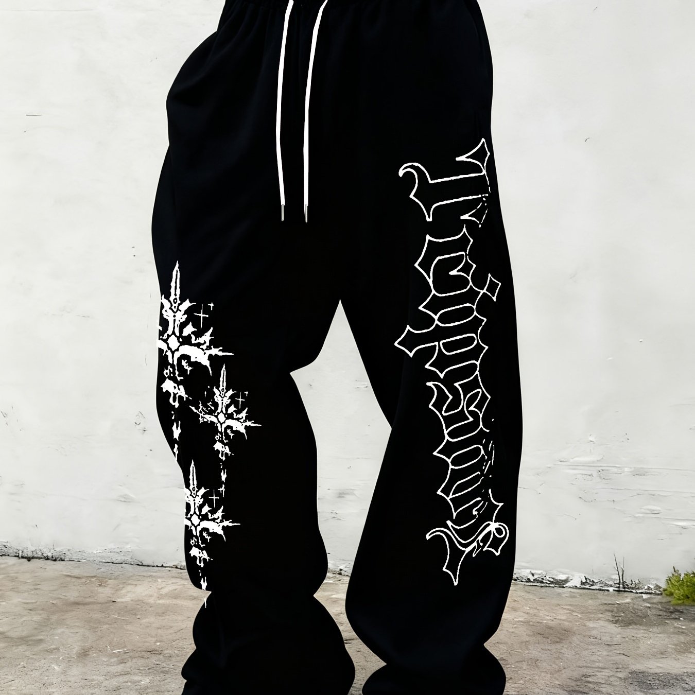 TEMU Men's Versatile Solid Color Drawstring Loose Casual Sports Pants, Men's Outdoor Home Casual Pants, Plus Size Men's Clothing, Machine Washable,