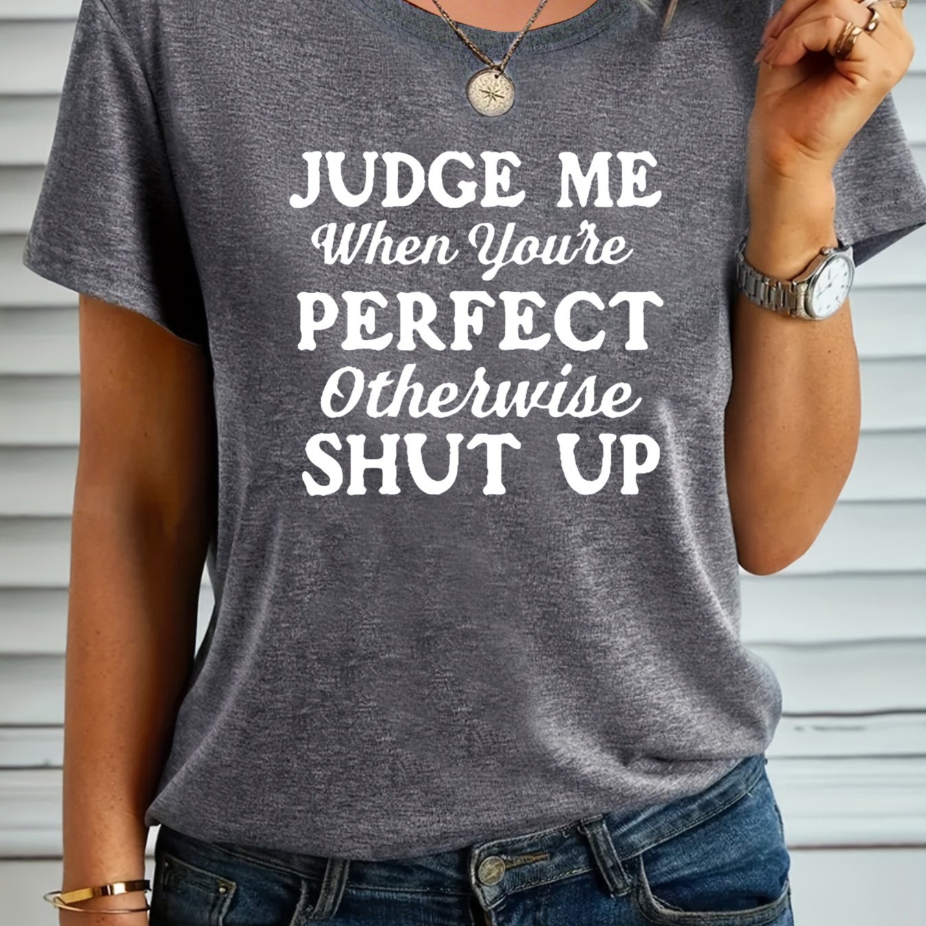 TEMU 2026 Summer Women's Loose T-shirt, Versatile Attitude Text Funny Print Top