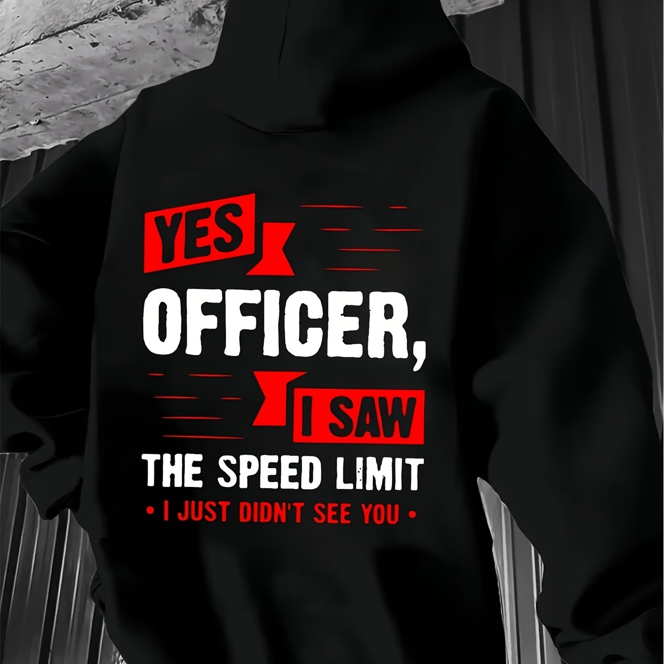 TEMU Men's Funny-themed With 'yes Officer I Saw Speed Limit Sign' Slogan And Car Print Red Casual Pullover Sweat For Traffic Stop Humor Ticket Joke