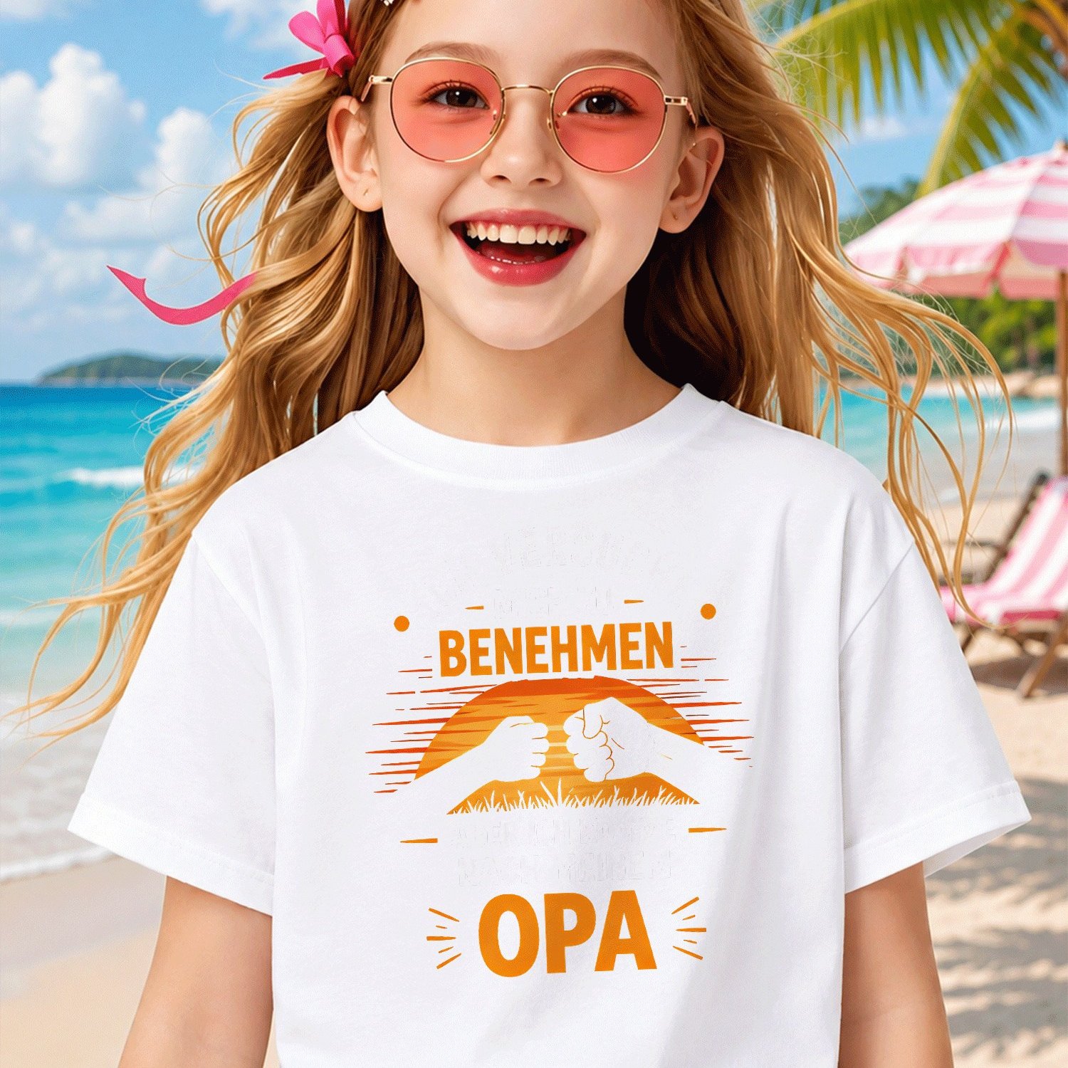 Image of Funny German Grandpa Saying I'm Trying To Like A Good Grandpa Cute Kawaii Cartoon Graphic (2) For Boys Girls Kids Children T-shirt, Kids' Summer Beach Vacation T-shirt - Breathable Resort Wear