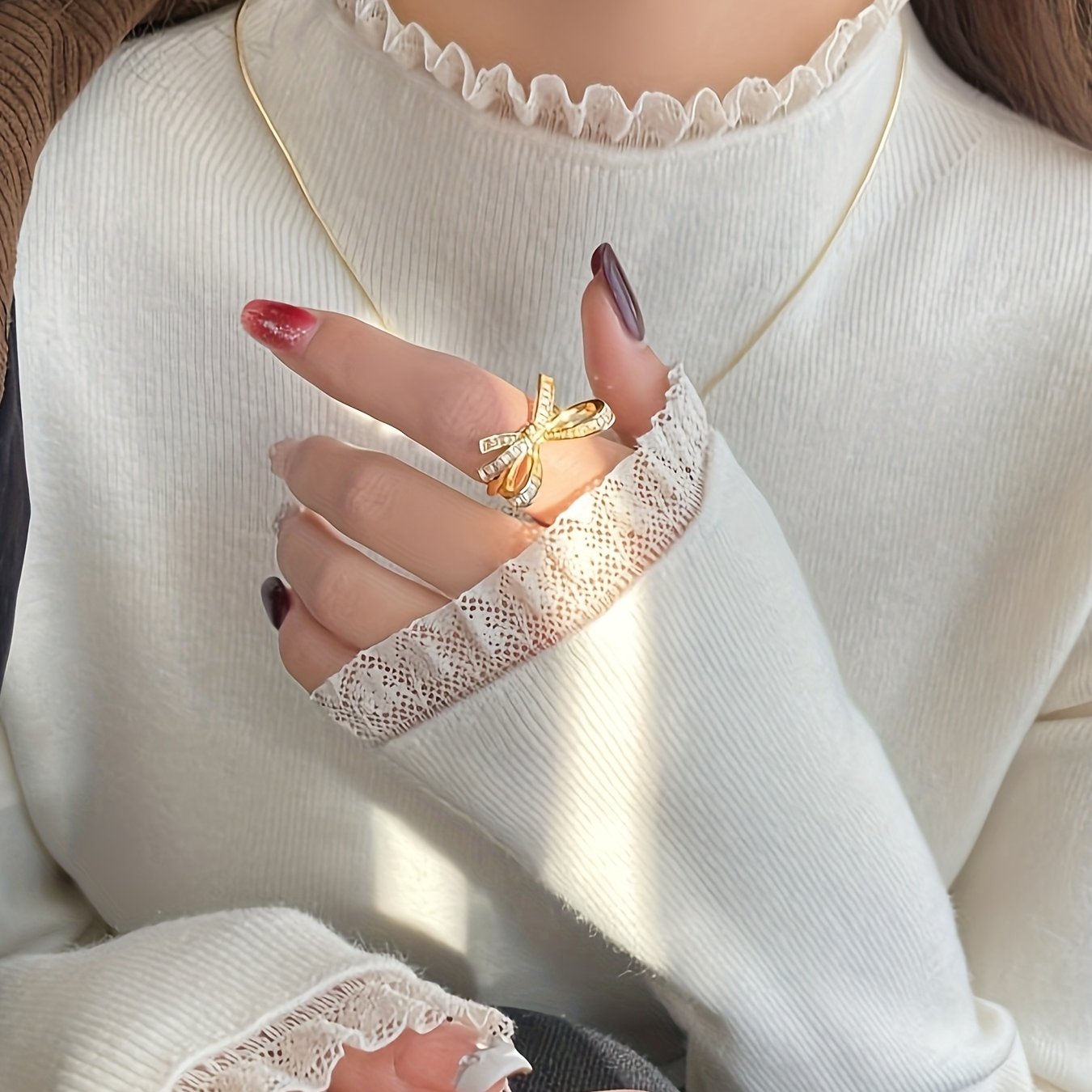 Image of Lace Base Shirt Women's Autumn And Winter Inner Wear New High-end Black Top Half-high Collar Sweater