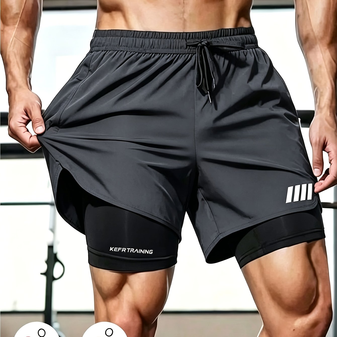 TEMU Men's Quick-drying Double-layer Anti-exposure Sports Shorts With High-elastic Lining For Outdoor Running, Fitness And Cycling Training And Side