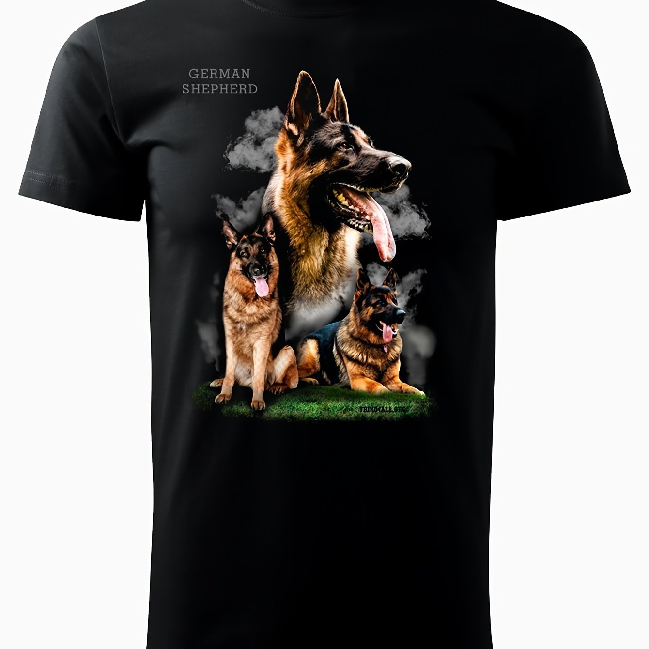 Image of Plus Size 3 German Shepherds Dog Breed Artistic Pets Lover Outdoor Apparel Men's Short Sleeves Black Round Neck T-shirt Big And Tall, Plus Size