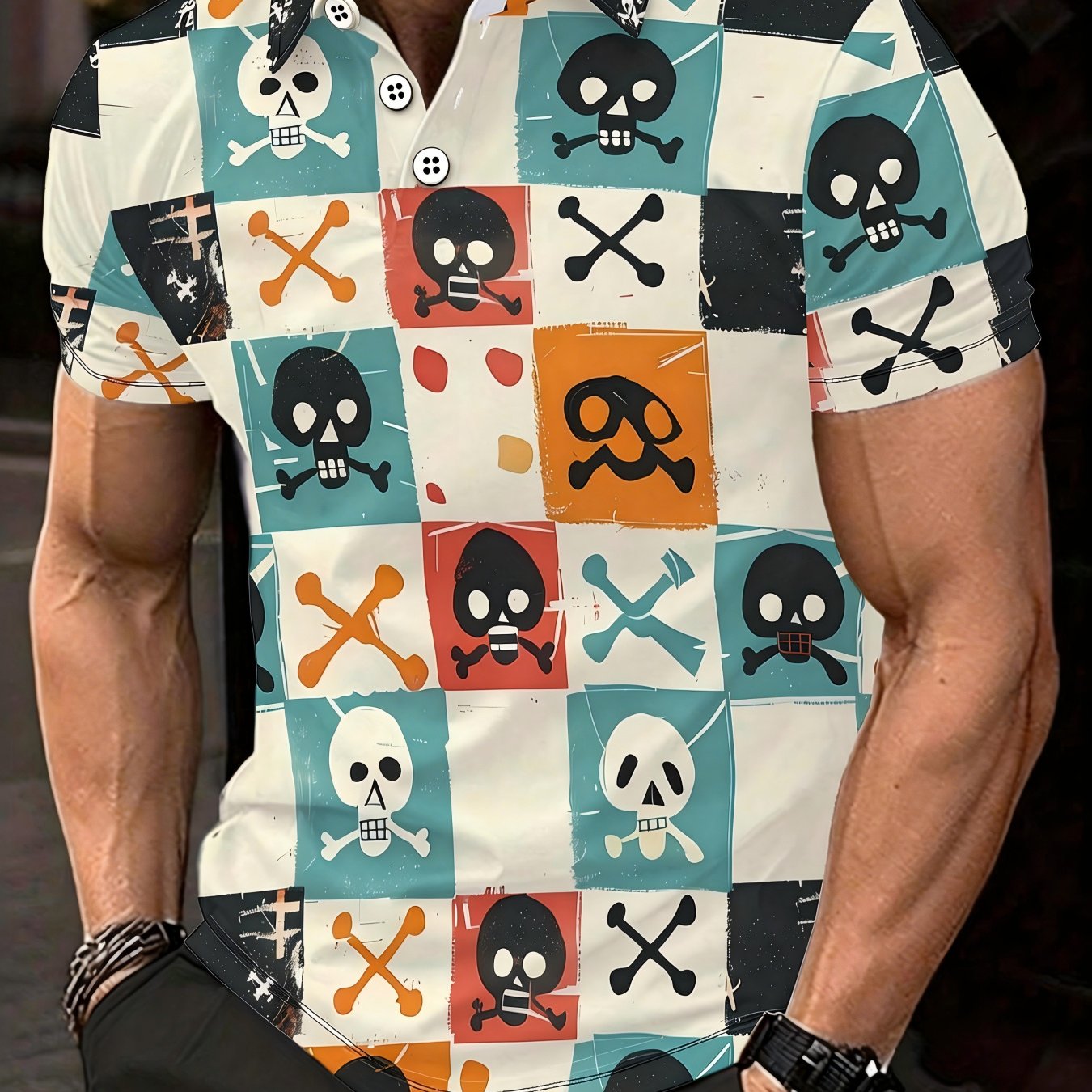 TEMU Polo de hombre con estampados y , manga corta, ideal para verano, versátil para uso en interiores y exteriores, para uso casual, citas, running,