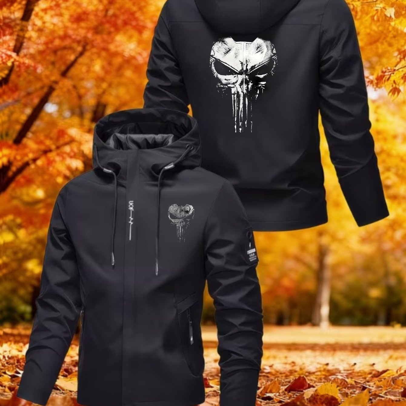 TEMU Men's Jacket Lightweight Windproof Skull Graphic Print Design Comfortable And Breathable Climbing Outdoor Machine Washable, For Outdoor Sports