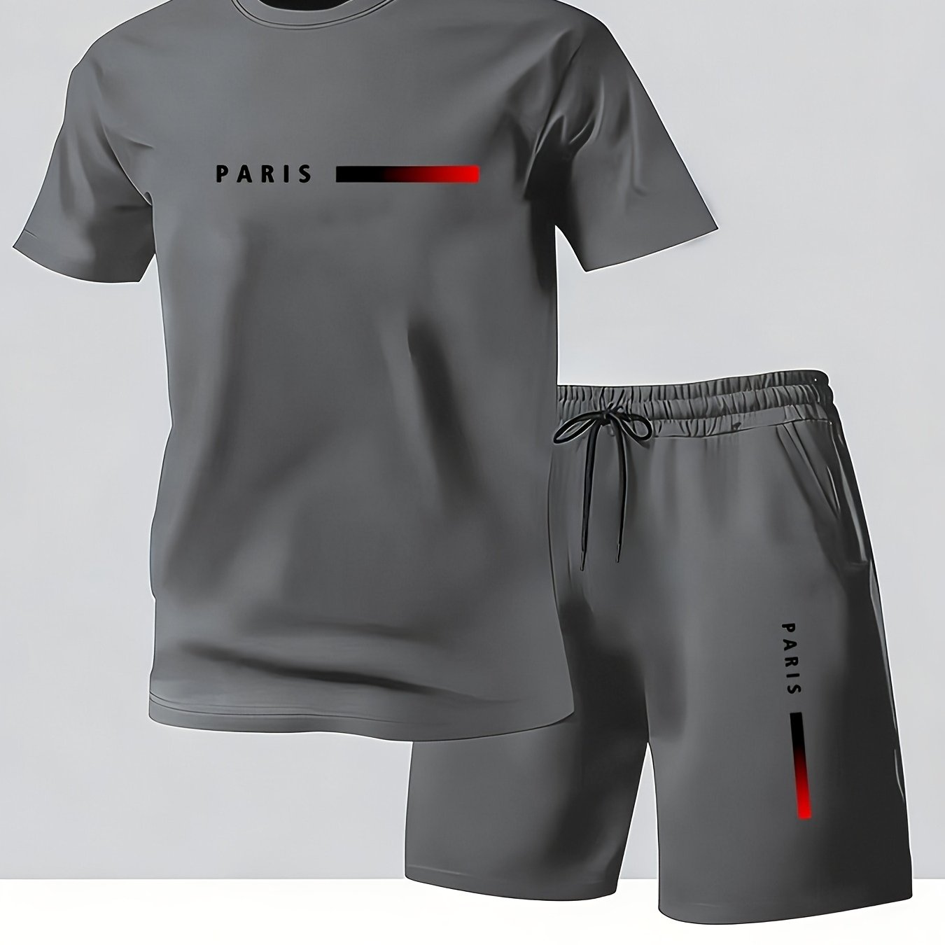 TEMU Men's Trendy Sports Suit Round Neck Printed Short-sleeved T-shirt Sports Shorts Breathable All-matching