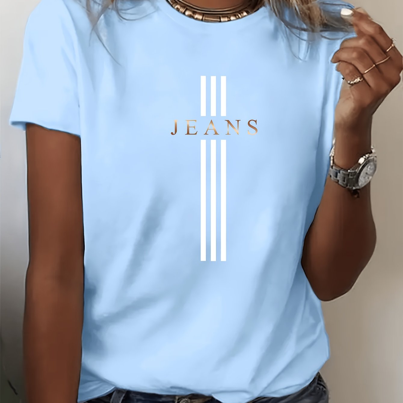 Gradient Art Letter Print Pattern - Elegant And Fashionable - Women's Round Neck Pullover T-shirt Casual Sports Short-sleeved S-xxl Size Optional