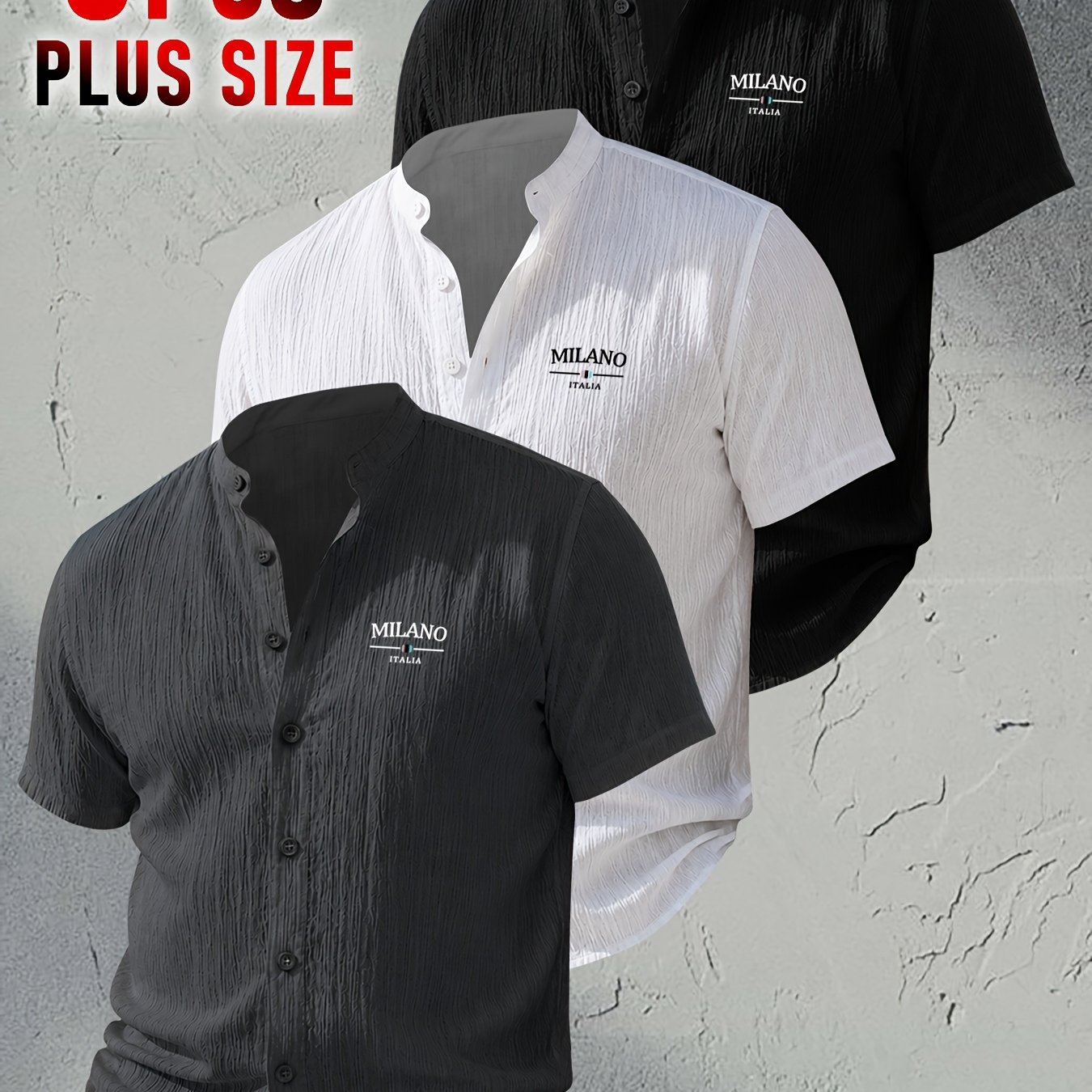 TEMU [ Ying Obm] 3pcs Men's Plus Size Summer Short Sleeve Shirts - 2xl-6xl Lightweight Breathable Print Button-up Shirts, Casual Collar Tops, Ideal