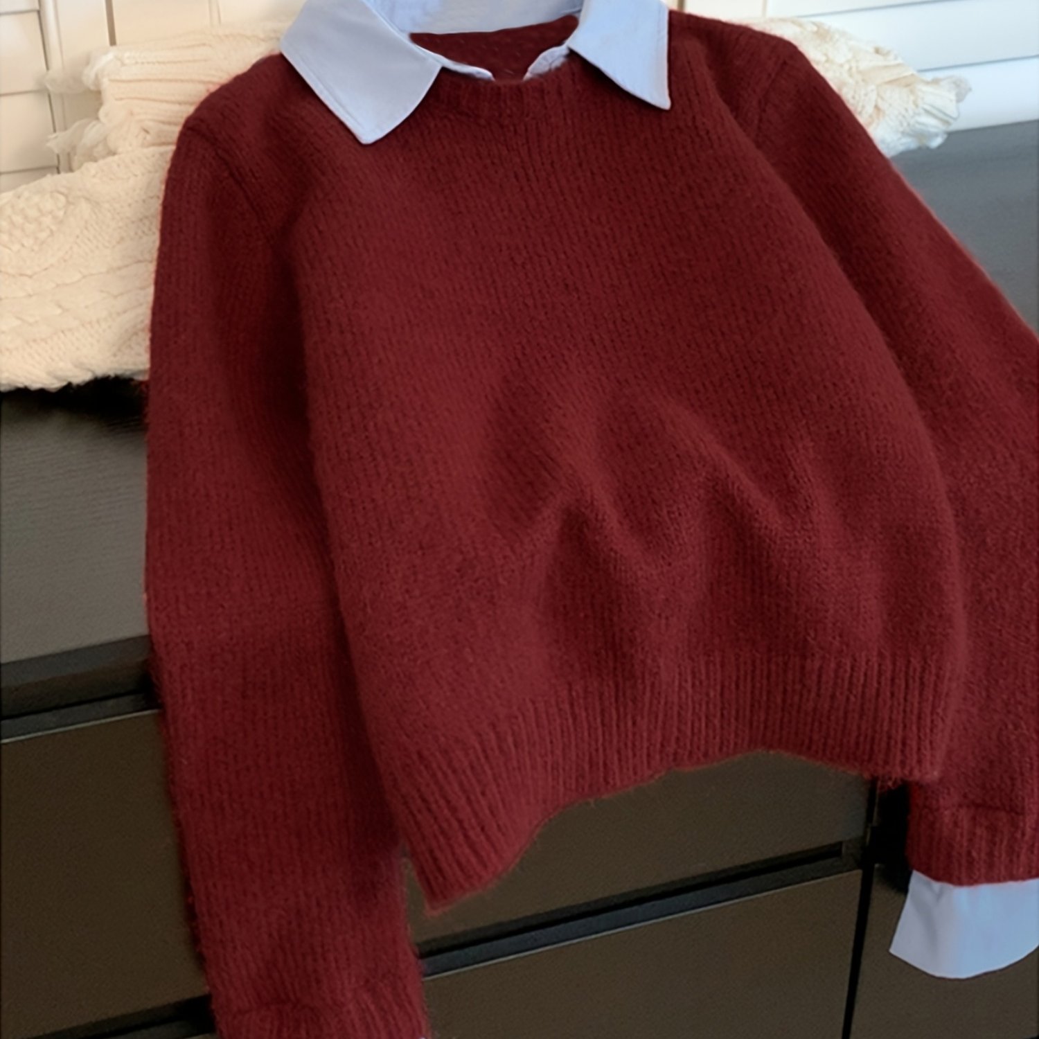 TEMU Western Autumn Winter New Fashionable Elegant Faux Two-piece Collar Pullover Sweater Women's Sweater Coat