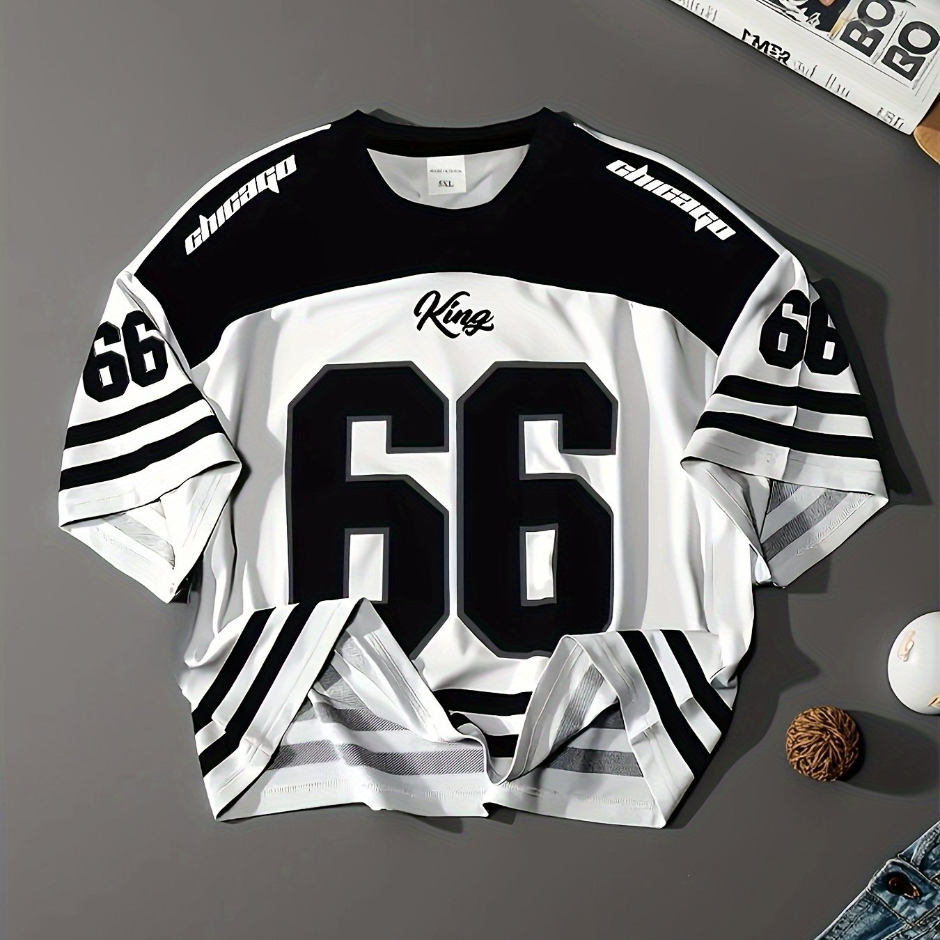 TEMU Men's Chicago #66 Jersey T-shirt - Black & Green, Casual Crew Neck, Regular Fit, Wear, Sports Fan Apparel, Sports Fan Apparel | | , Chicago T