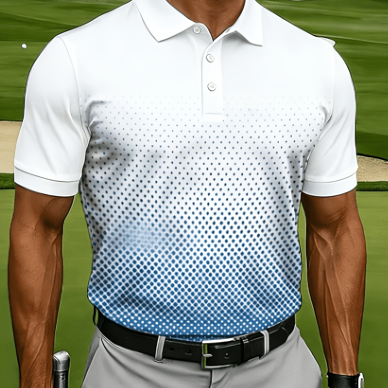 TEMU [print Design â Not Texture] Men's New Casual Fashion Short Sleeve , Trendy Men's Golf Short Sleeve, Course Fashion Gradient Polka , Golfers' ,