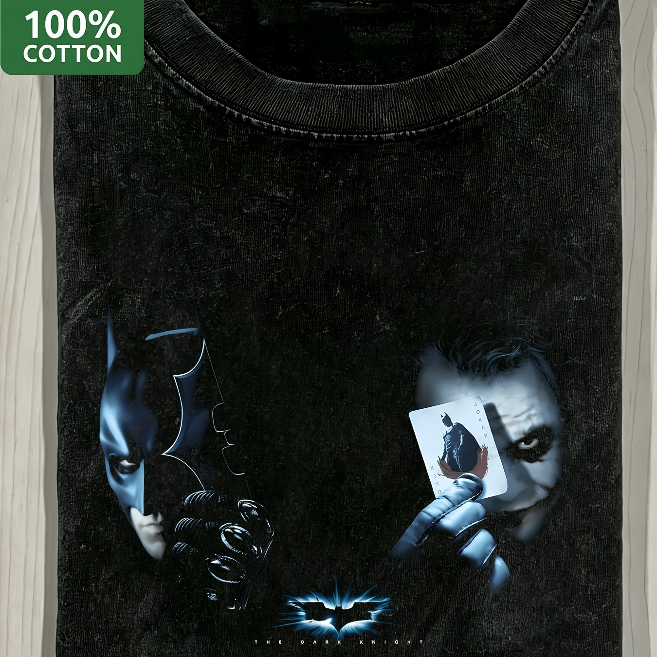 Image of Men's 270gsm Heavyweight Vintage Washed Batman Joker Poker Card Showdown Cotton Tee Dark Knight Duel Villain Hero Design Short Sleeve Fan Tee