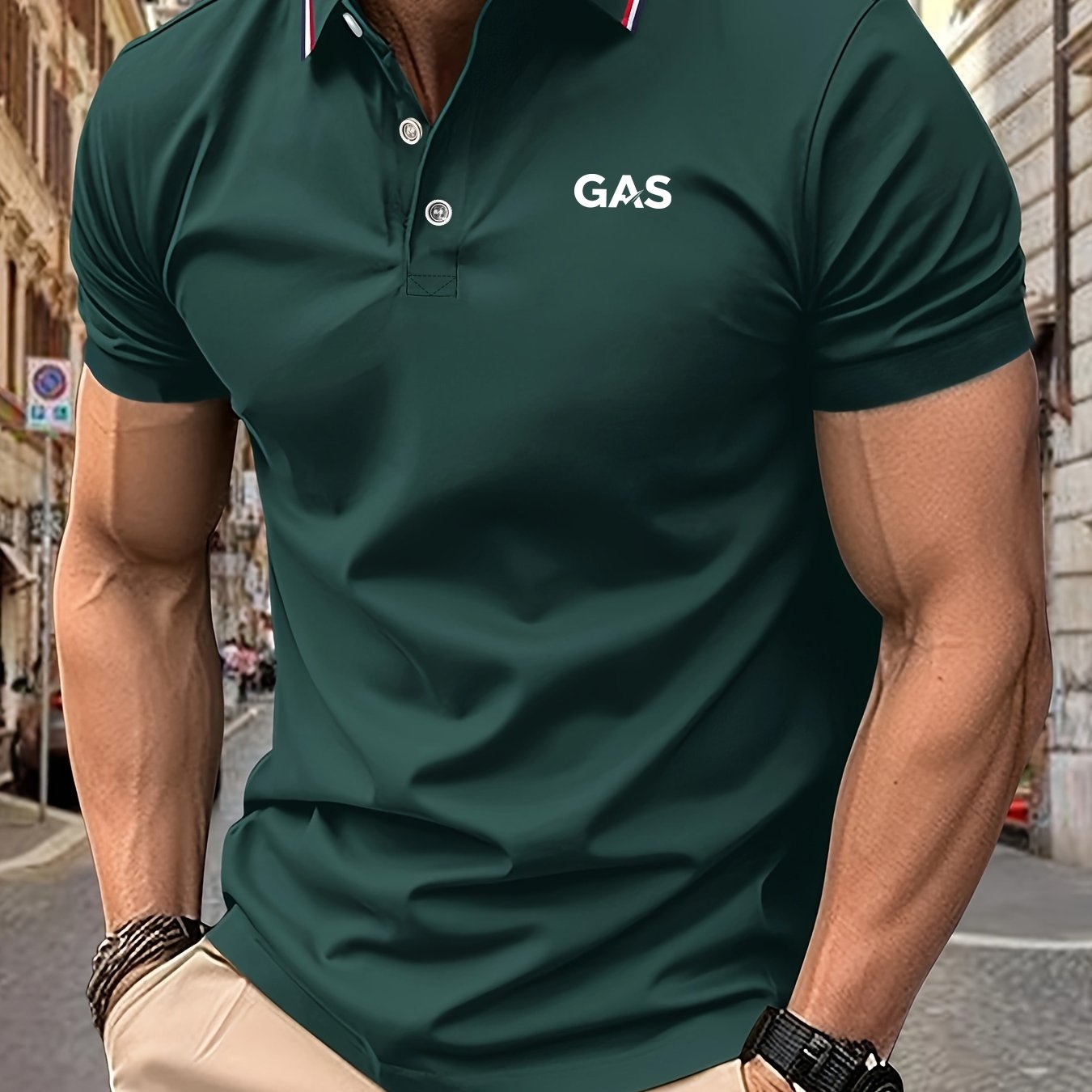 TEMU Polo da GAS a maniche corte con stampa, per , casual