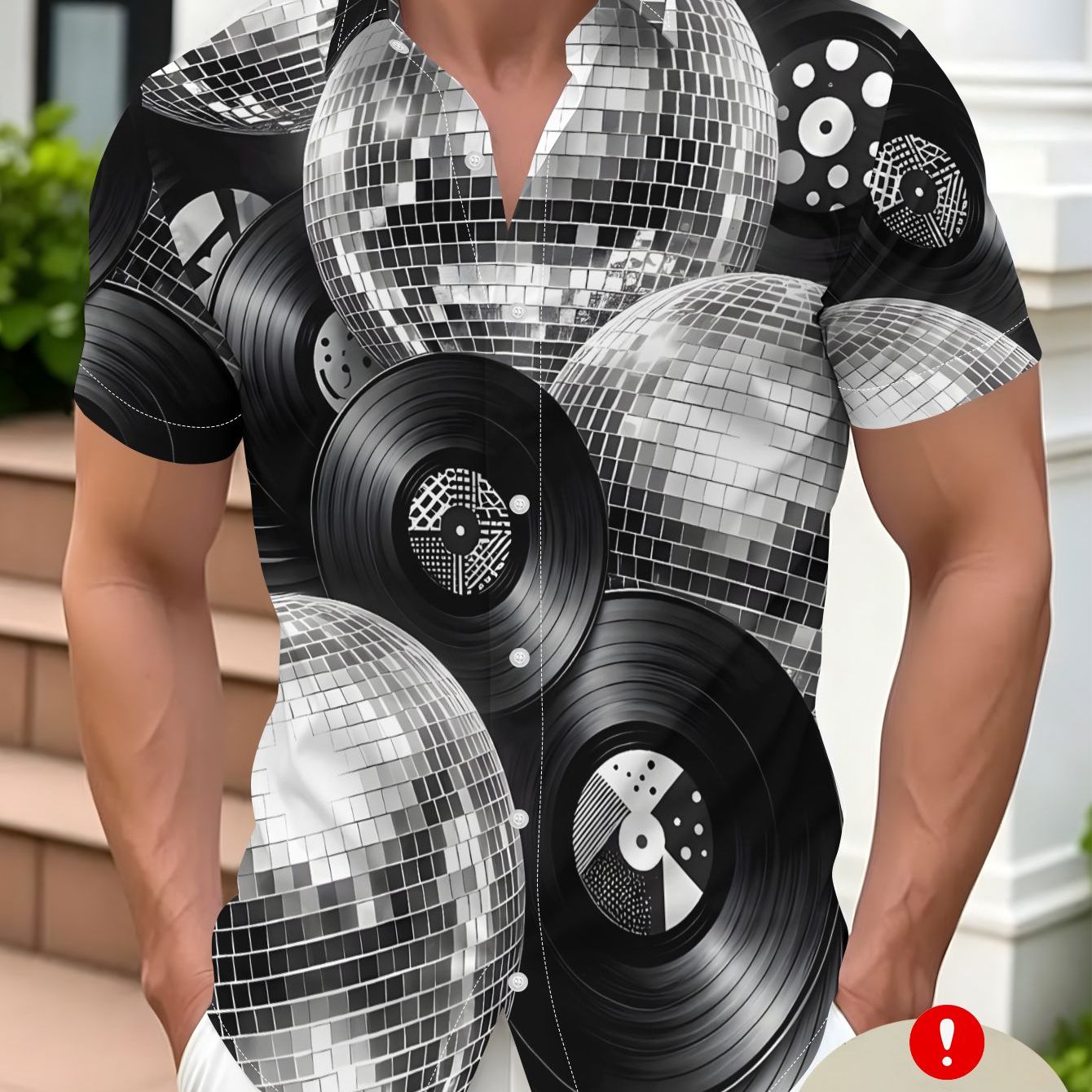 TEMU Chemise décontractée à manches courtes pour homme avec imprimé et disque vinyle, style polyvalent pour les , motif imprimé - Non texturé,