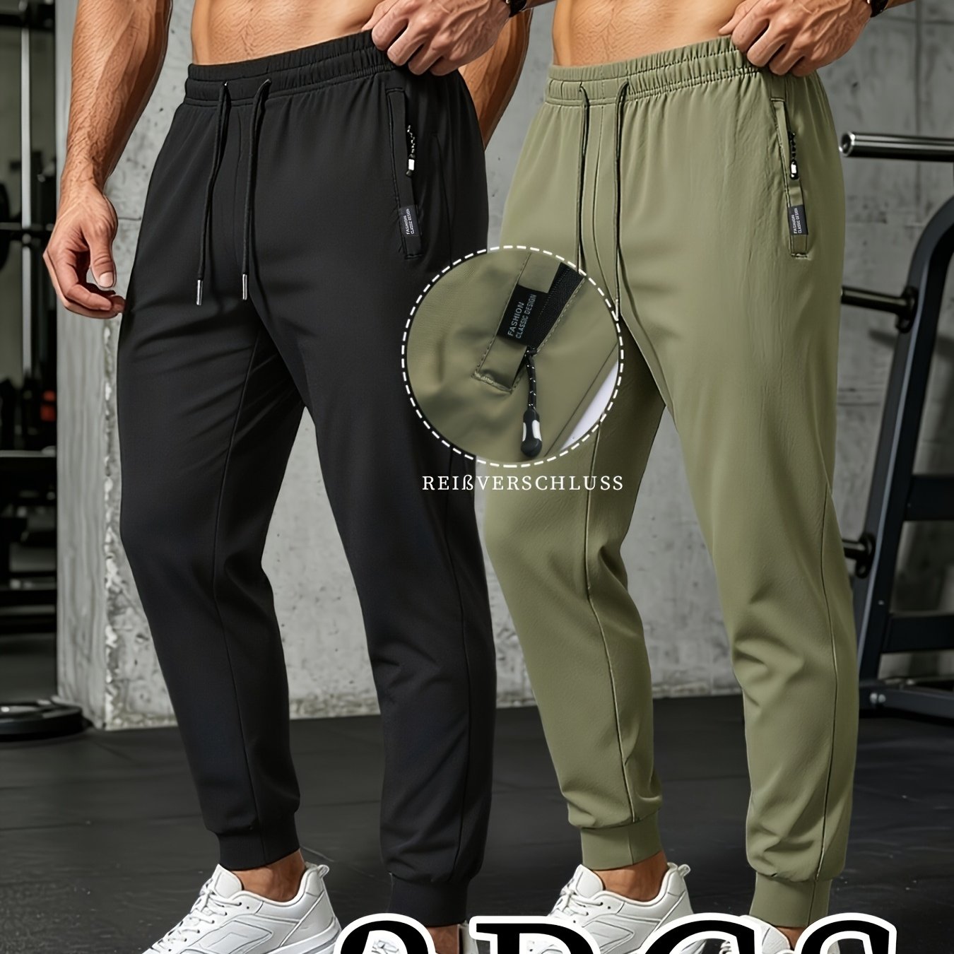 Men's 2-pc Quick-dry Pants Zippered Pockets Gym