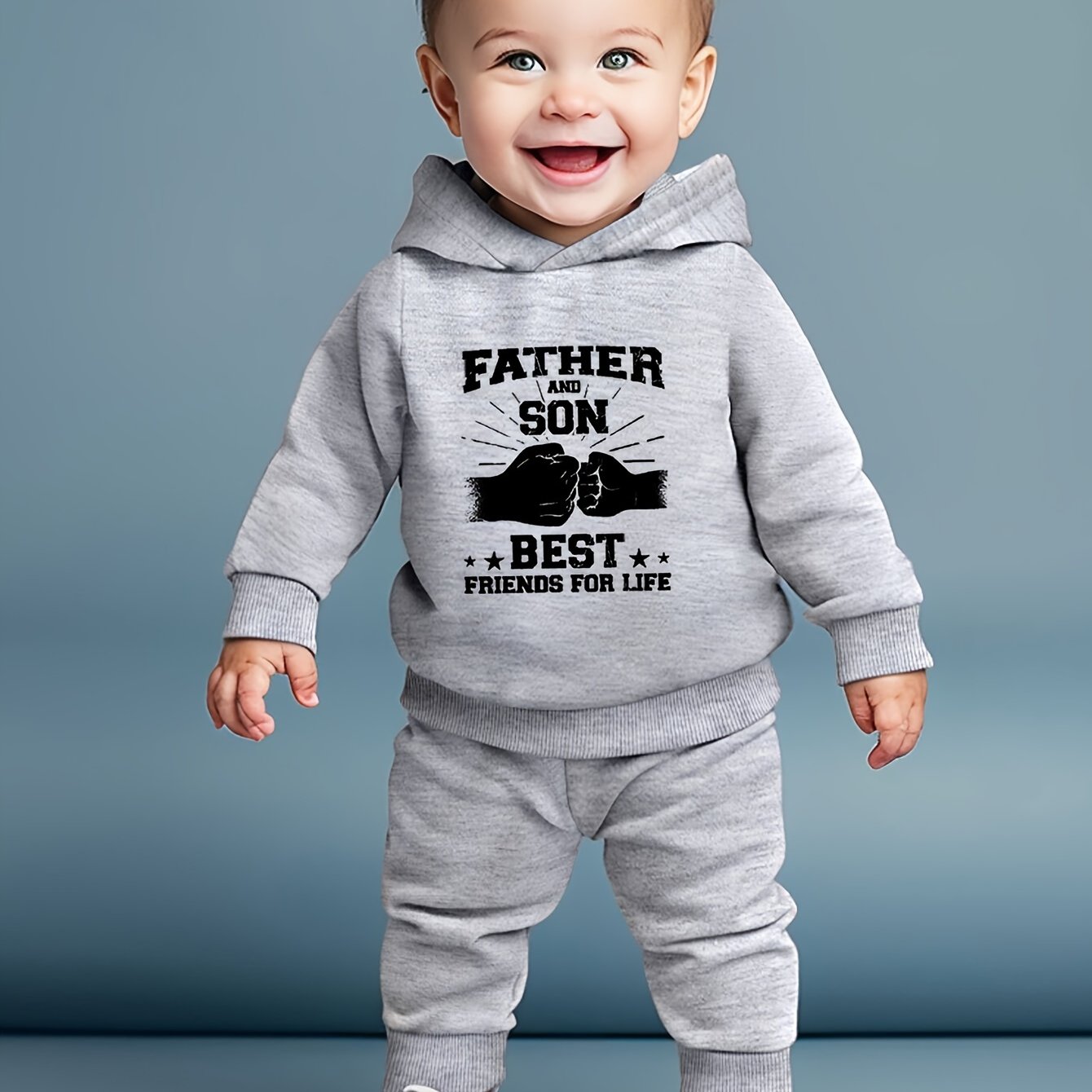 Image of Infant And Toddler Fashion Long-sleeved Hooded Sweatshirt Set Letter Print Baby Boy Trousers Two-piece Set, For Outdoor