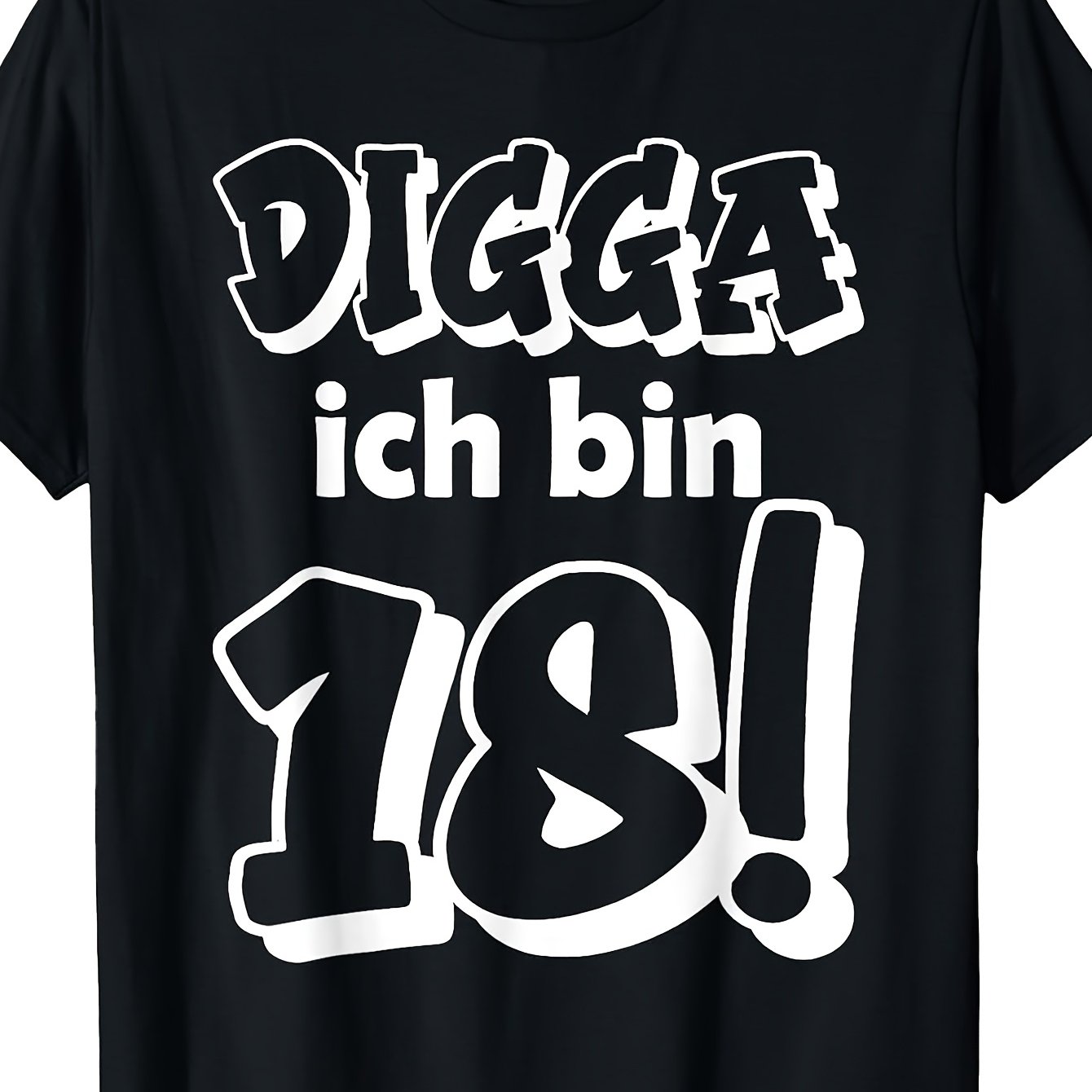 Image of Ich Bin 18! 18th Birthday T-shirt Black, Casual Crew Neck, Stretch Fabric, Regular Fit, Geometric-pattern, Perfect For Men Printed Shirts