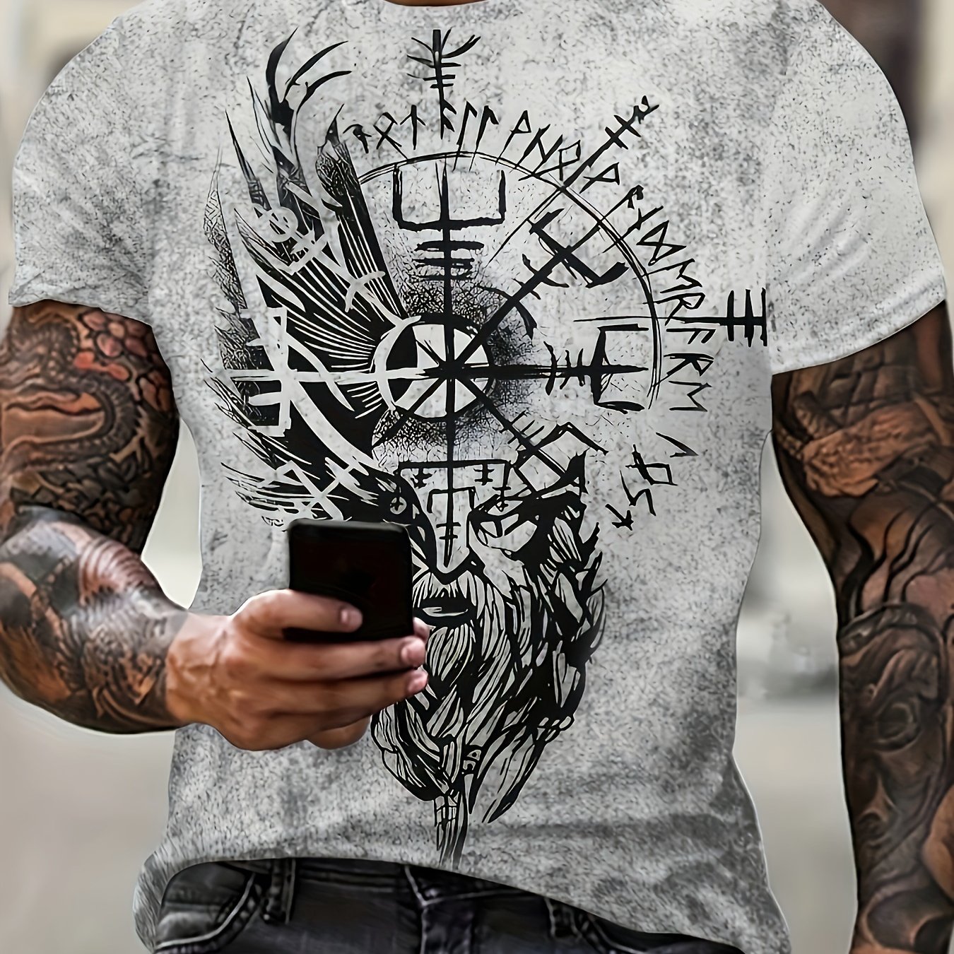 TEMU Summer Essential: Men's Breathable Polyester T-shirt With Unique Print Design - Crew Neck, Short Sleeve, Casual Sports Style