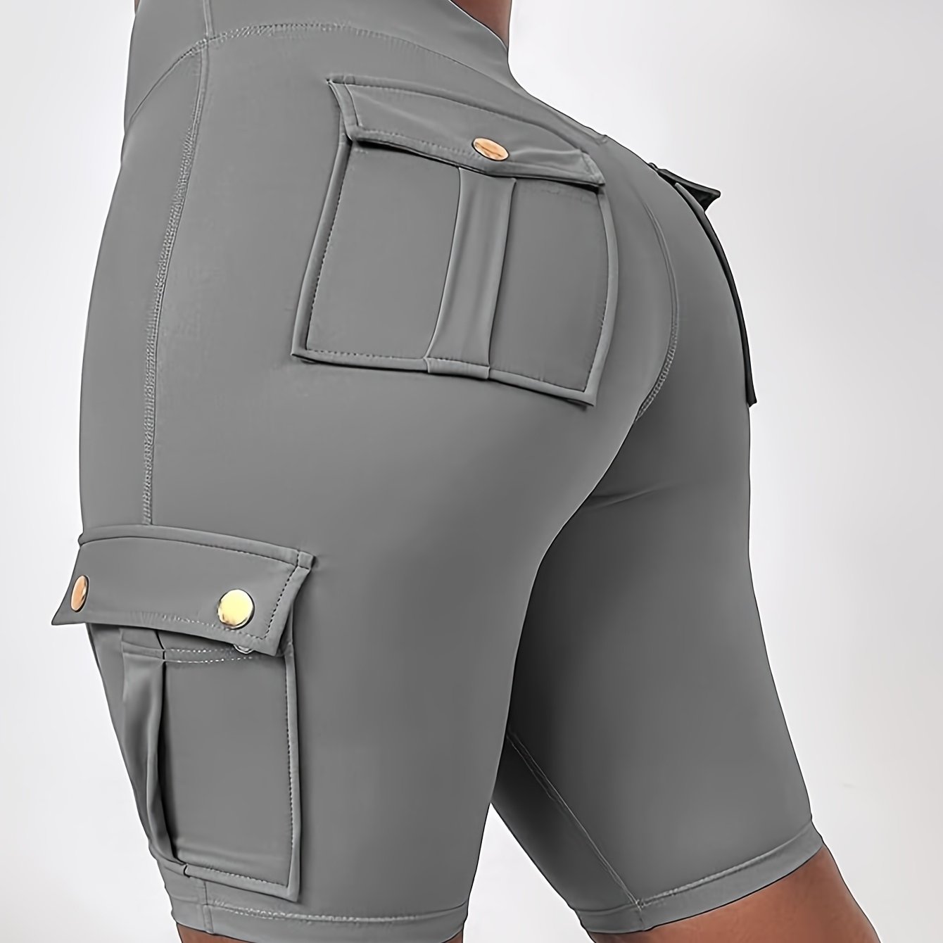TEMU Women Knee Length Shorts, High-waist, Lifting, Solid Color, With Flap Pockets, For Running, Workout, Women Biker Shorts, Women Cargo And Bermuda