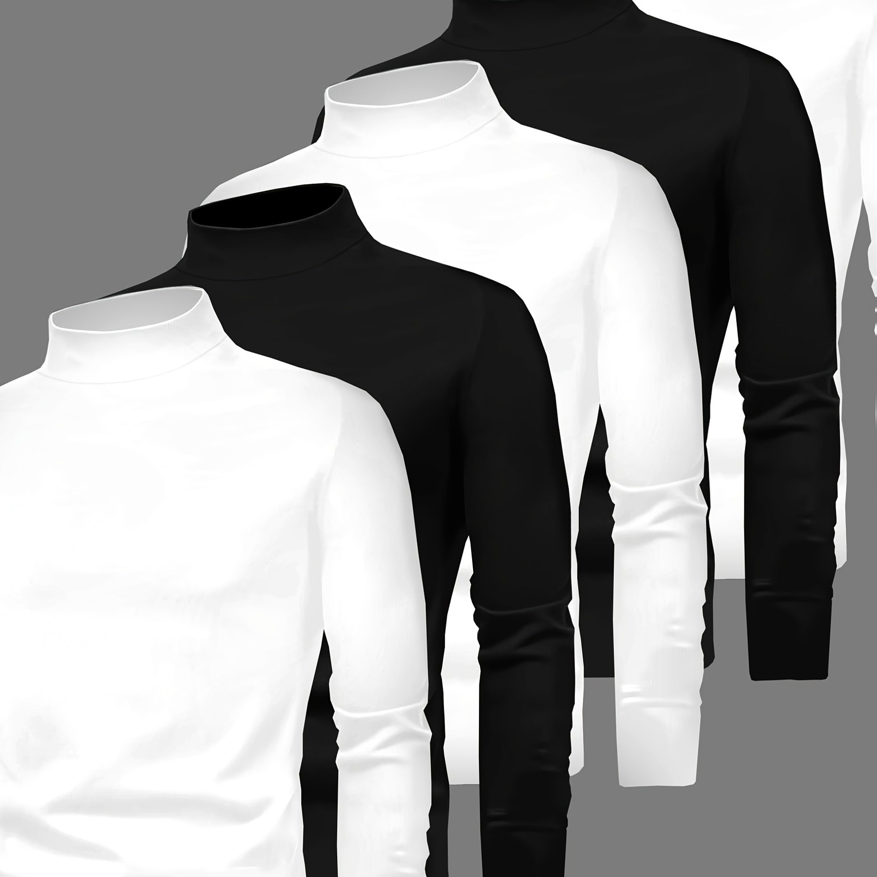 TEMU 5pcs Men's Long-sleeve Round Neck Base Layer T-shirts - Solid Color Layering Tees, 100% Polyester, Casual Wear & Gym Training Shirts, Machine