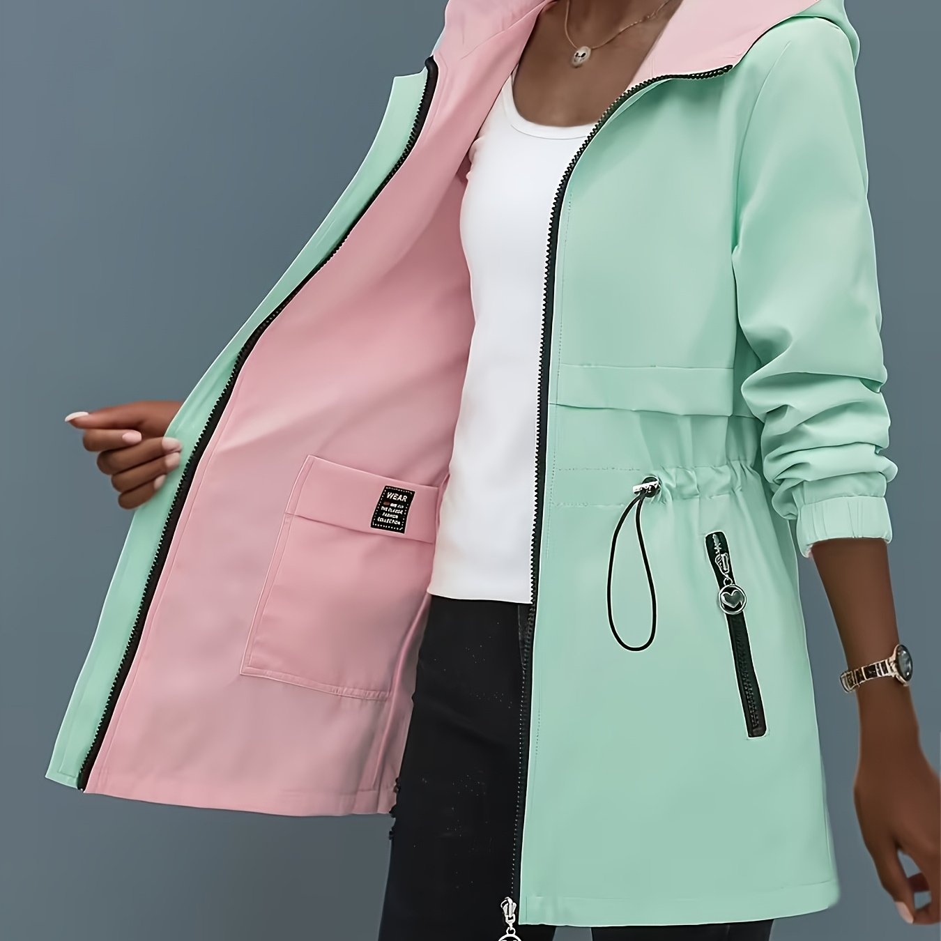 TEMU Plus Size, Plus-size Reversible Mid-length Casual Trench Coat Jacket For Women