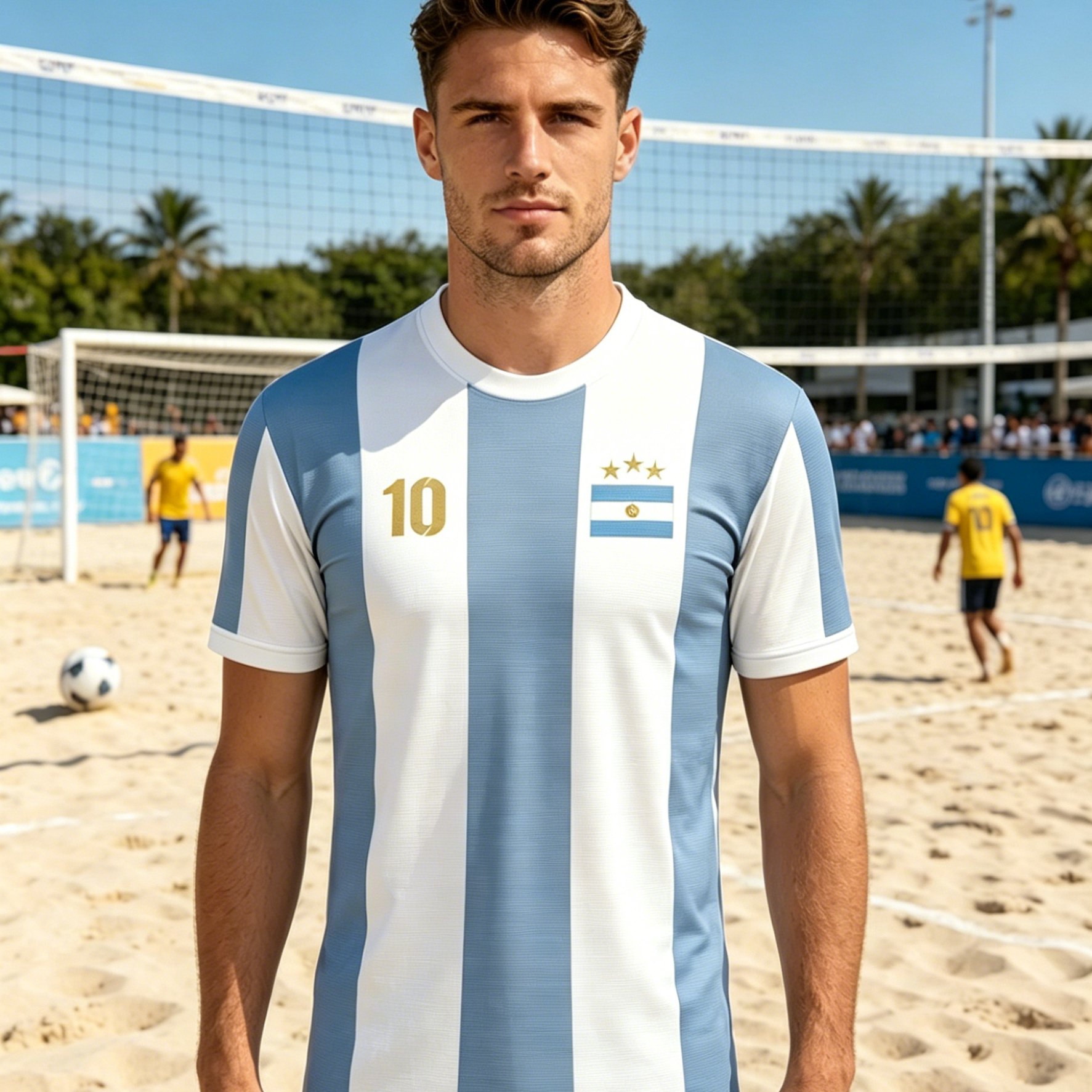 TEMU [printed Design-nottextured] Summer Men's Round-neck Short-sleeve Shirt With Blue And White Vertical Stripes, And , Breathable And Comfortable,