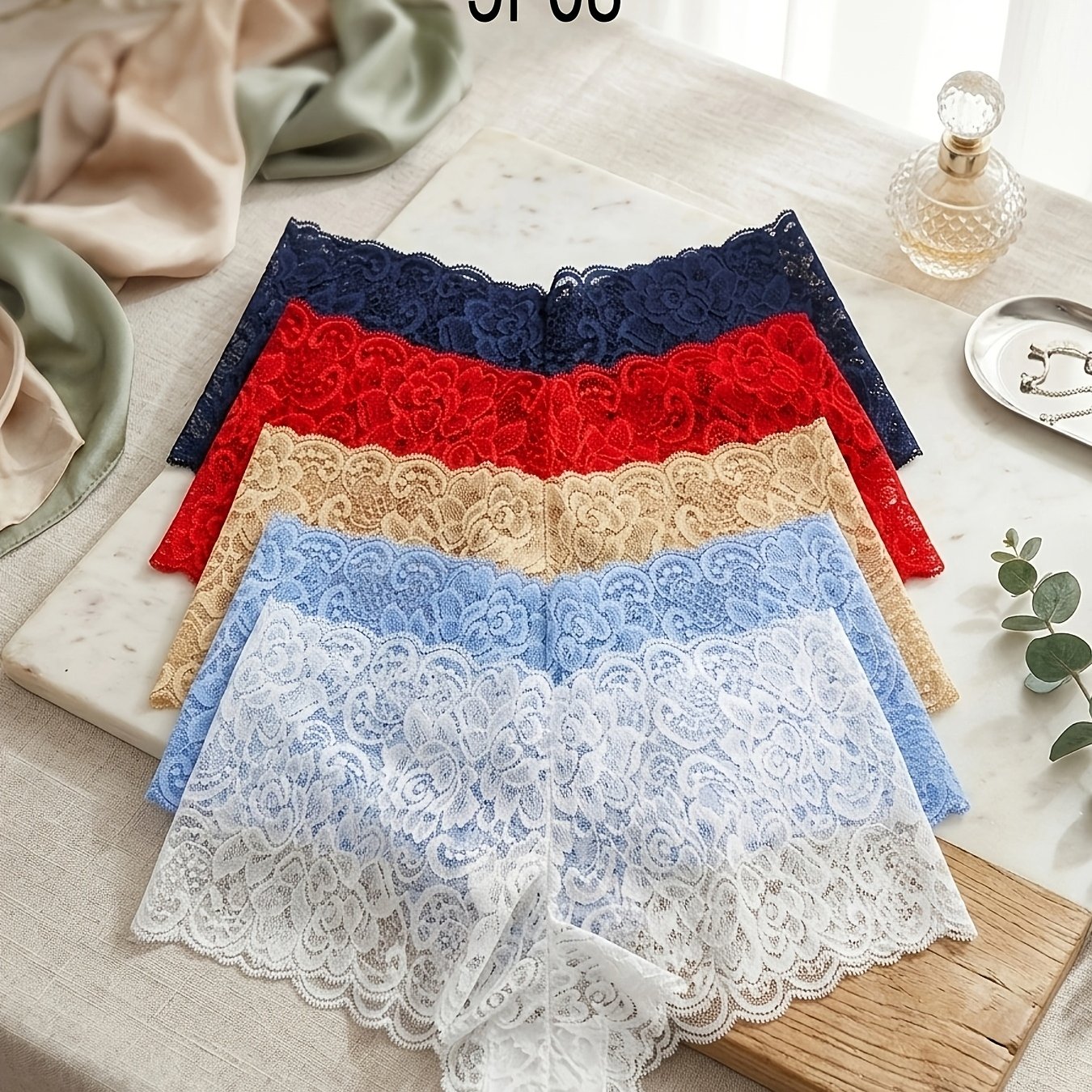 TEMU Lot de 5 Culottes Femme en Dentelle Semi-Transparente, et Élastique, Léger et Respirant, Sous-vêtements Élégants , Confortable