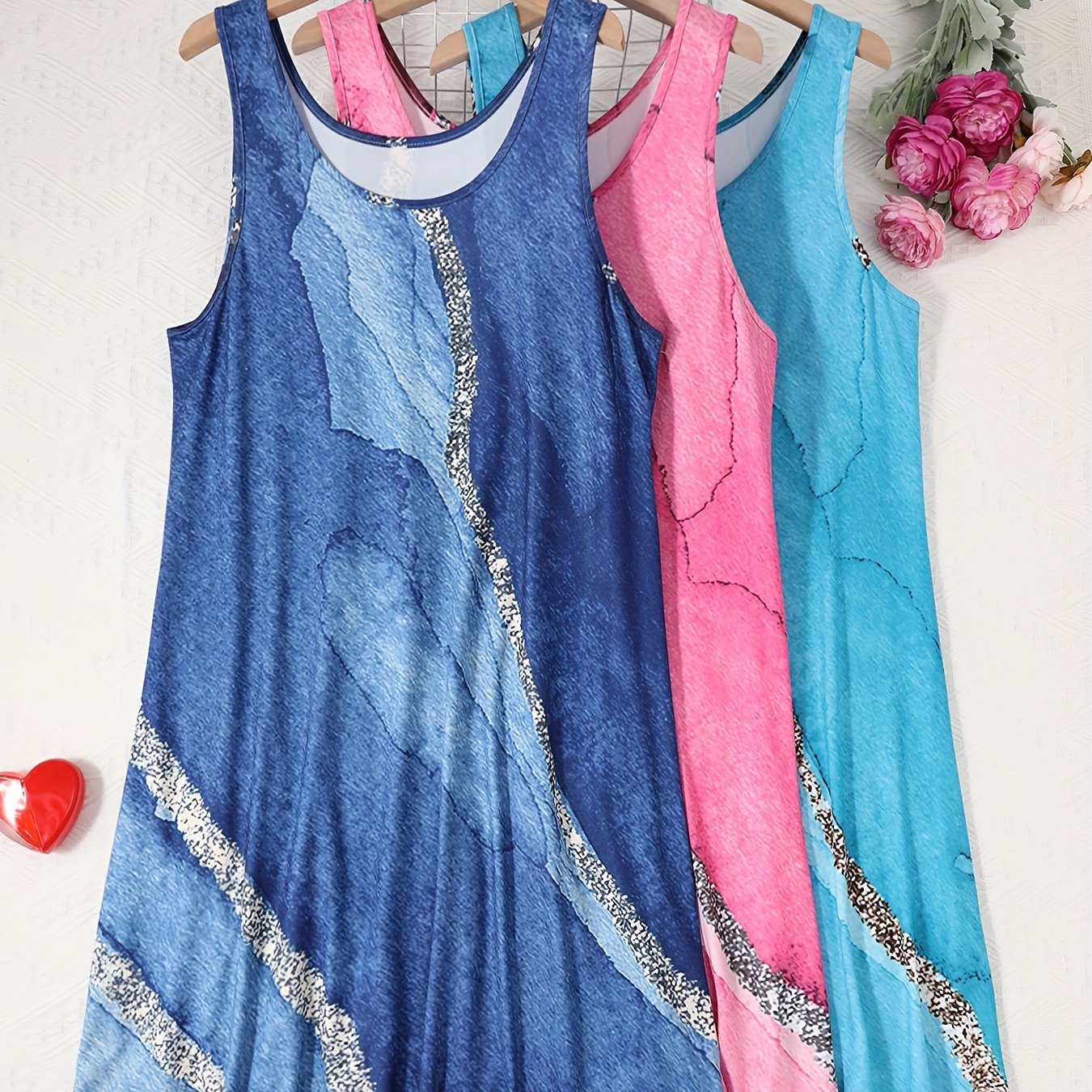 Women's Plus Size Three-piece Set Of Tank Tops And Nightgowns