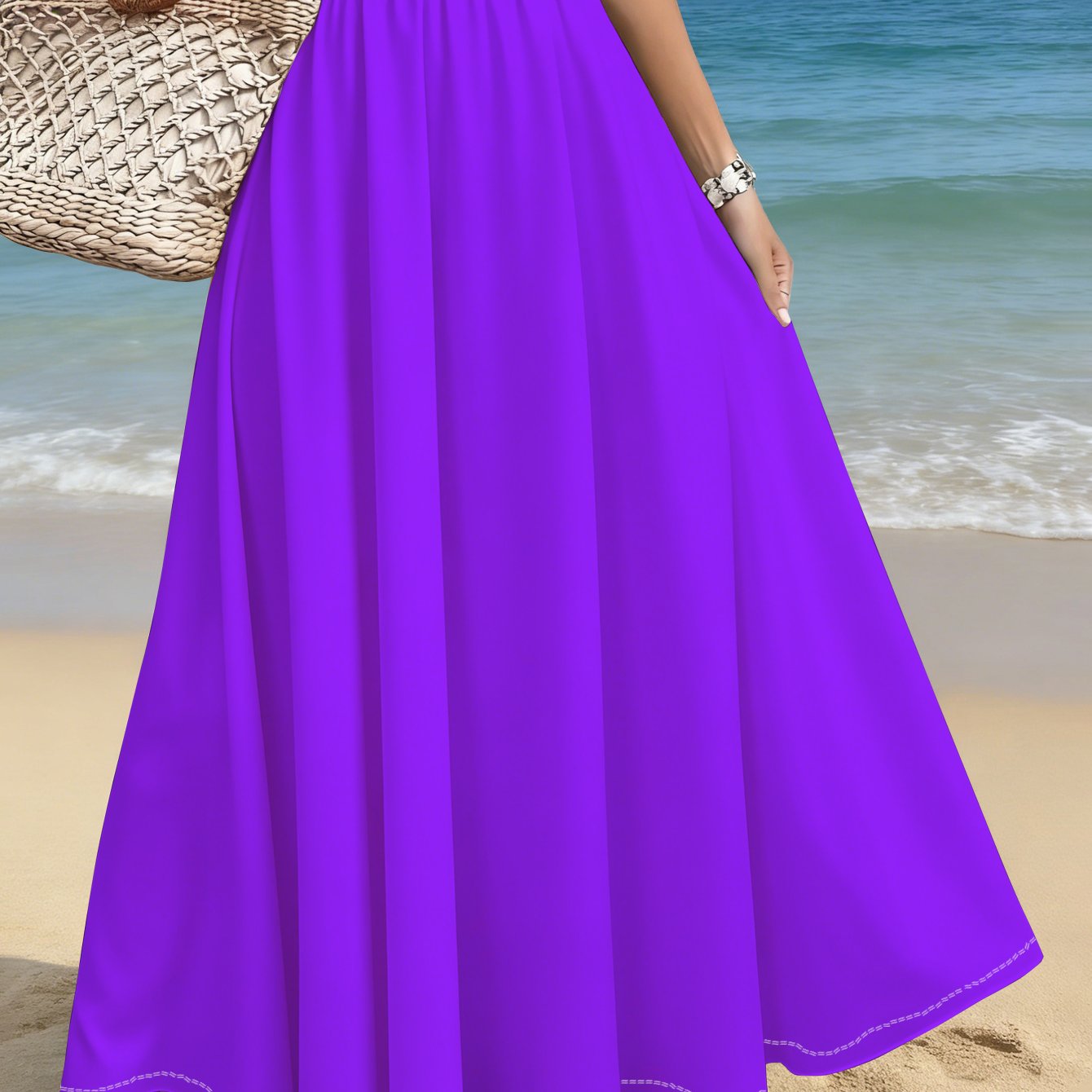 TEMU Women' Plus Size Full-length S Skirt - Solid Color Beach Vacation, Pencil Skirt With For Summer Outfits, Casual Wear, Sunbathing & Seaside