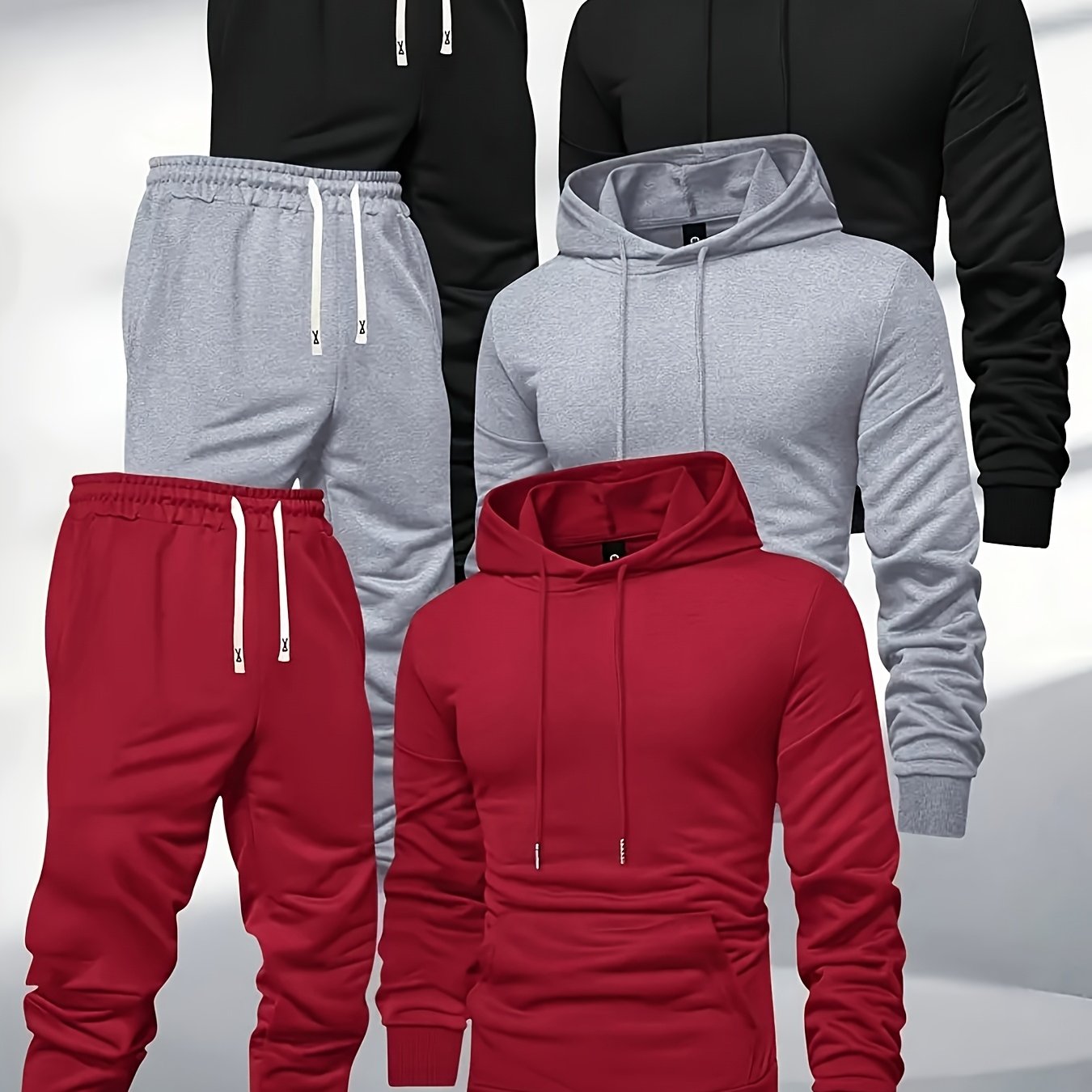 TEMU Random 2 Pcs Solid Color Men's Hooded Sweatshirt + Sweatpants Fall And Winter Casual Sports Suits Light Plate Pullover Regular Long-sleeved