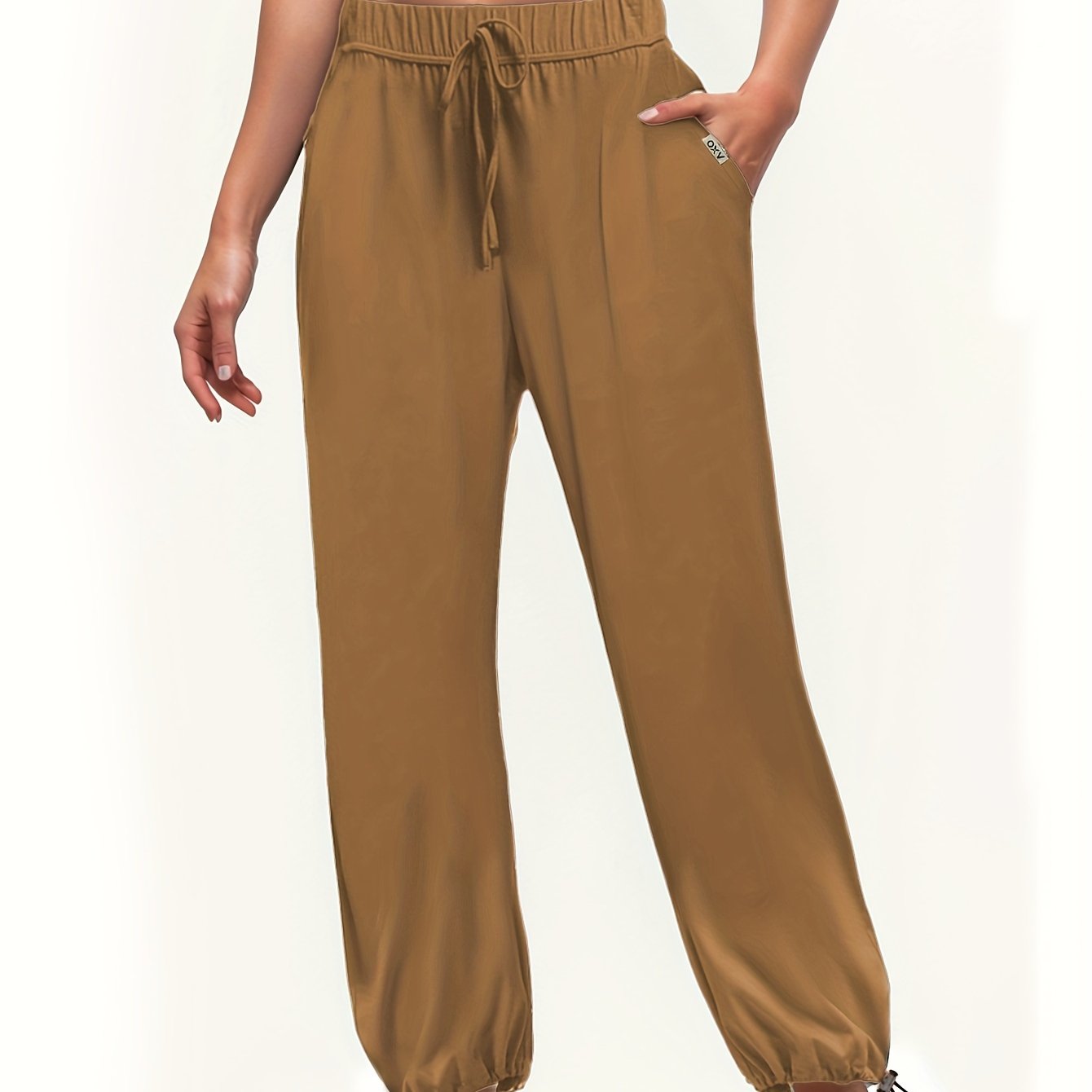 Solid High Waist Lounge Pants Warm Soft Elastic Drawstring - Temu