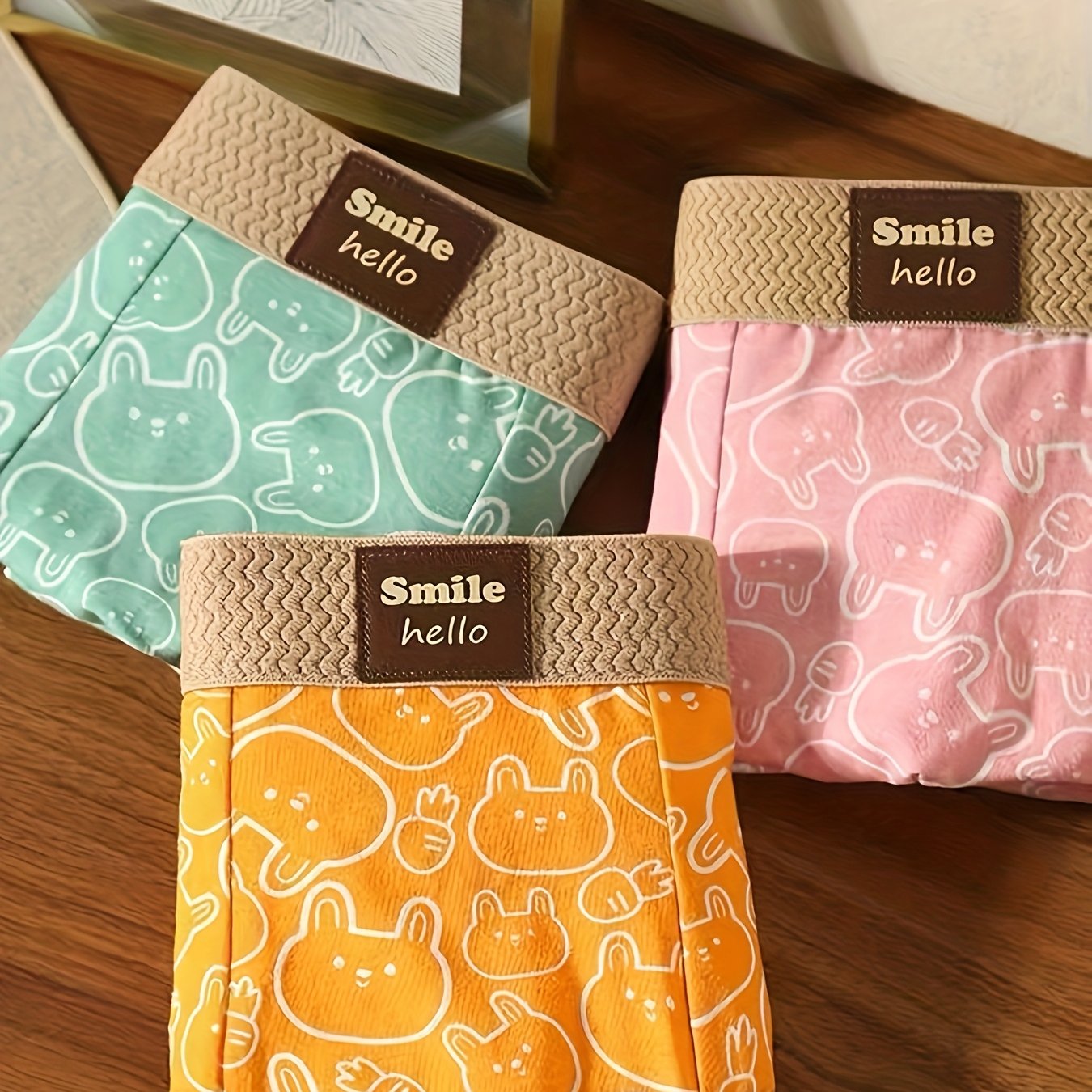Image of Men's 3pcs Square Briefs Fresh Cute Comfortable Breathable Youth Trendy Flat Briefs Individual Sweat-absorbing Shorts, Sweat-resistant