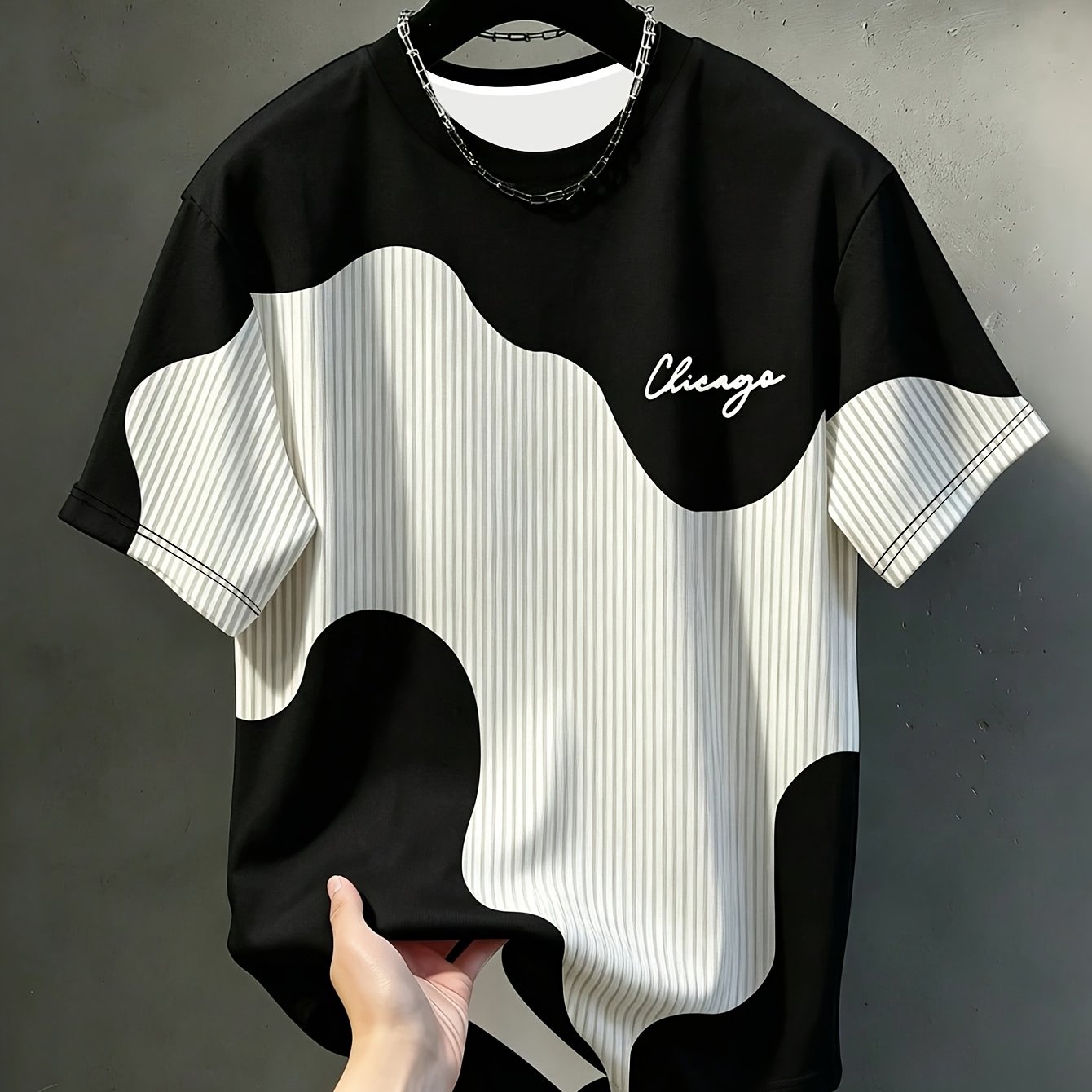 TEMU Men's Chicago-themed T-shirt With Chicago Word Print & - Breathable Crew Neck Casual Top Suitable For Daily Wear,, Gifts For Teens & Adults,