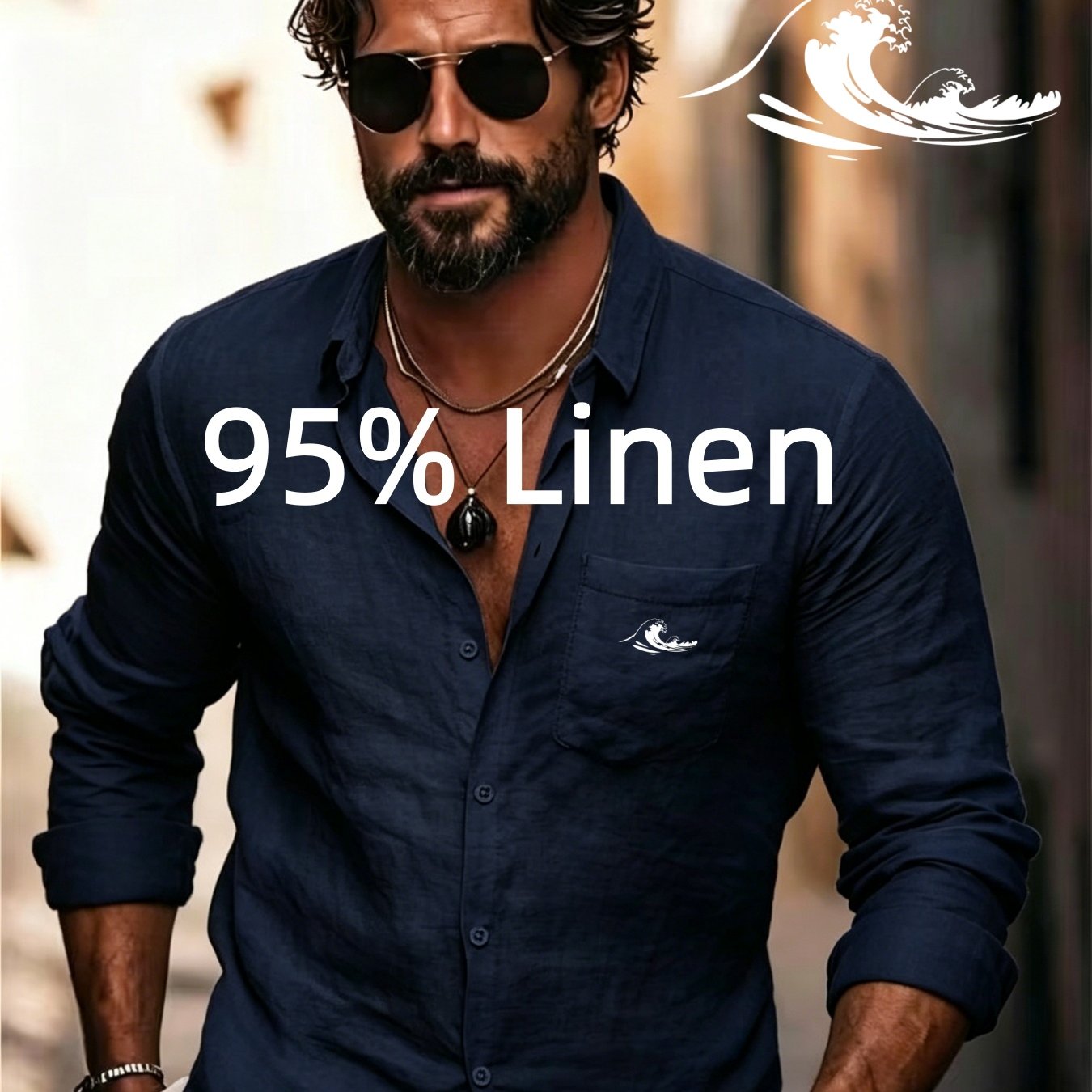 Men's Casual Shirt, Logo Design, Solid Color, Comfortable, Non-stretch, Woven, Button- Collar