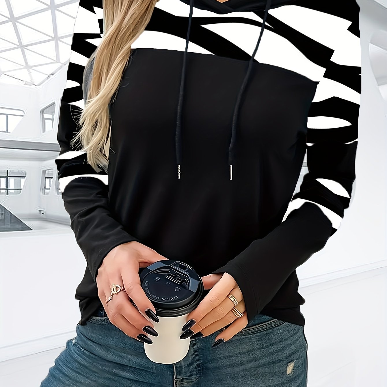 Women's Long Sleeve Printed T-shirt Autumn Winter Hooded Top
