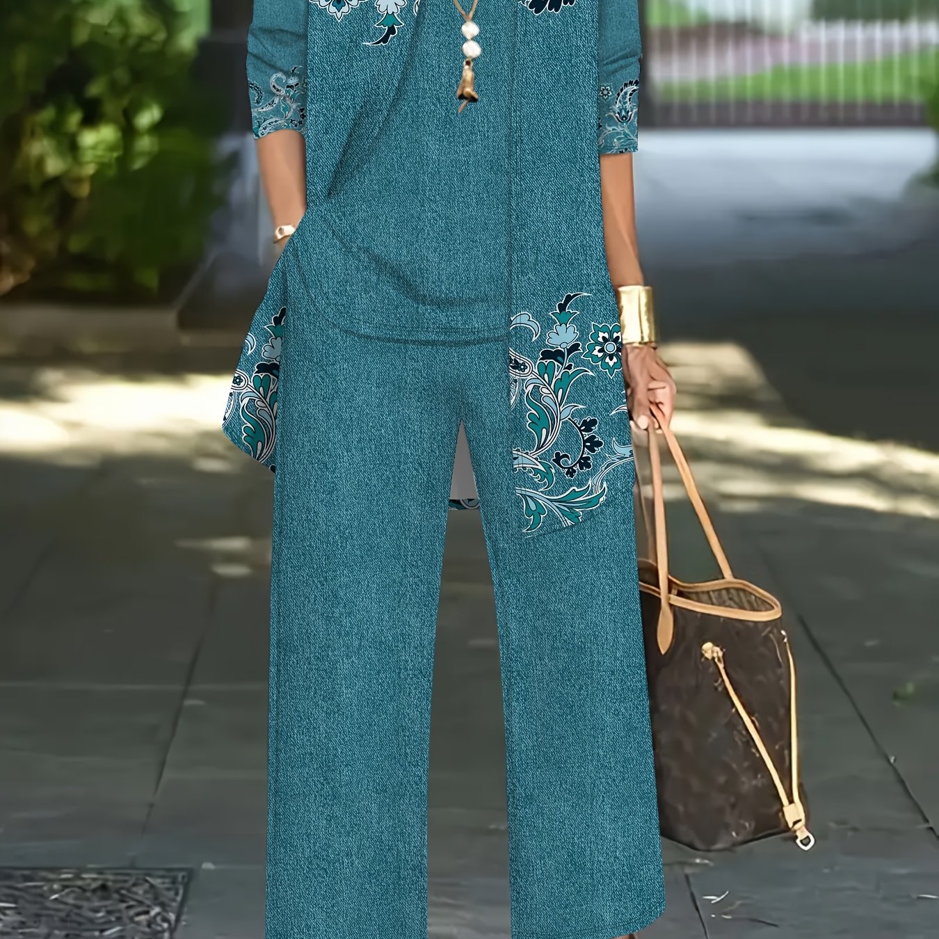 E-shop 3-teiliges Damen-Set: Cardigan-Druckjacke mit Weste und elegante Freizeithose, unverzichtbar für den