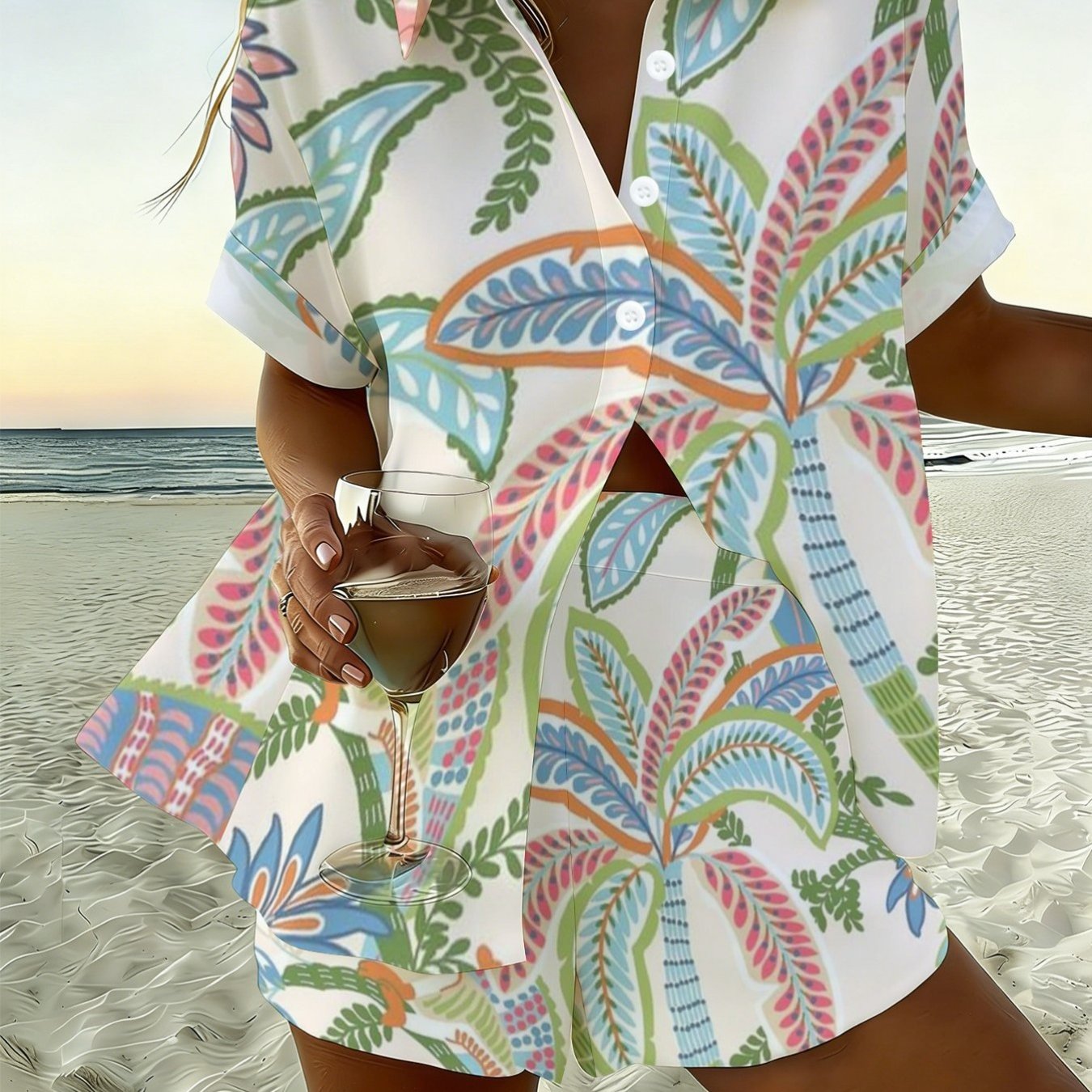 TEMU Summer New Style Women's Casual Shirt Setart Illustration Arts Patterndigital Printing Short-sleeved Shorts Are Fashionable For Daily Commuting,