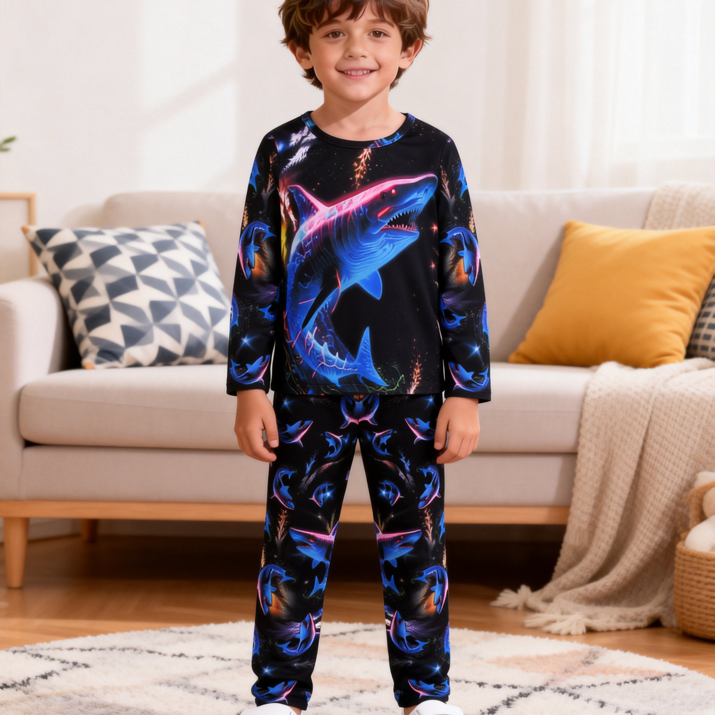 Image of [1 Set] Boys' Set 2pcs Outfit Boys Print Boys Long Sleeve T-shirt And Pants Set Fashion -friendly Close-fitting Comfortable Boys' Daily Gift Option, Fall And Winter Clothes