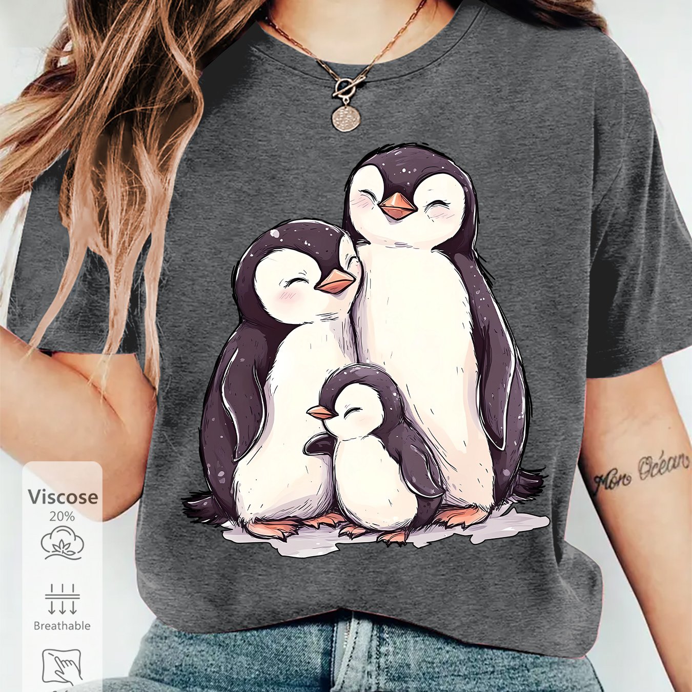 TEMU [new Women's Clothing] Women's Summer Outfit Penguin Round Neck Short Sleeve T-shirt, Athletic Casual Lightweight Comfortable Soft Fashion Style