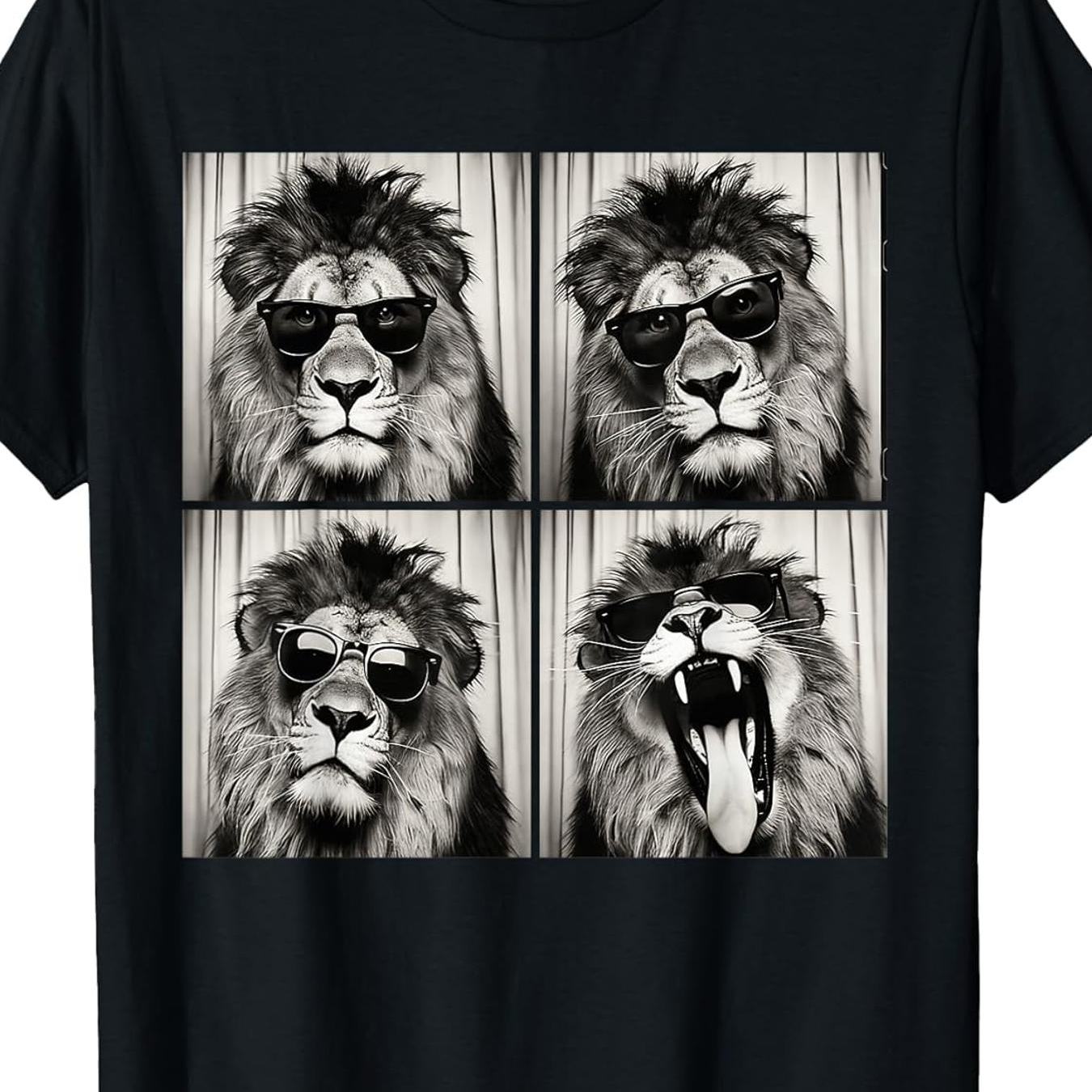 Image of Cute With Fashion Glasses Cool Lion Animals Photo Booth T Shirt